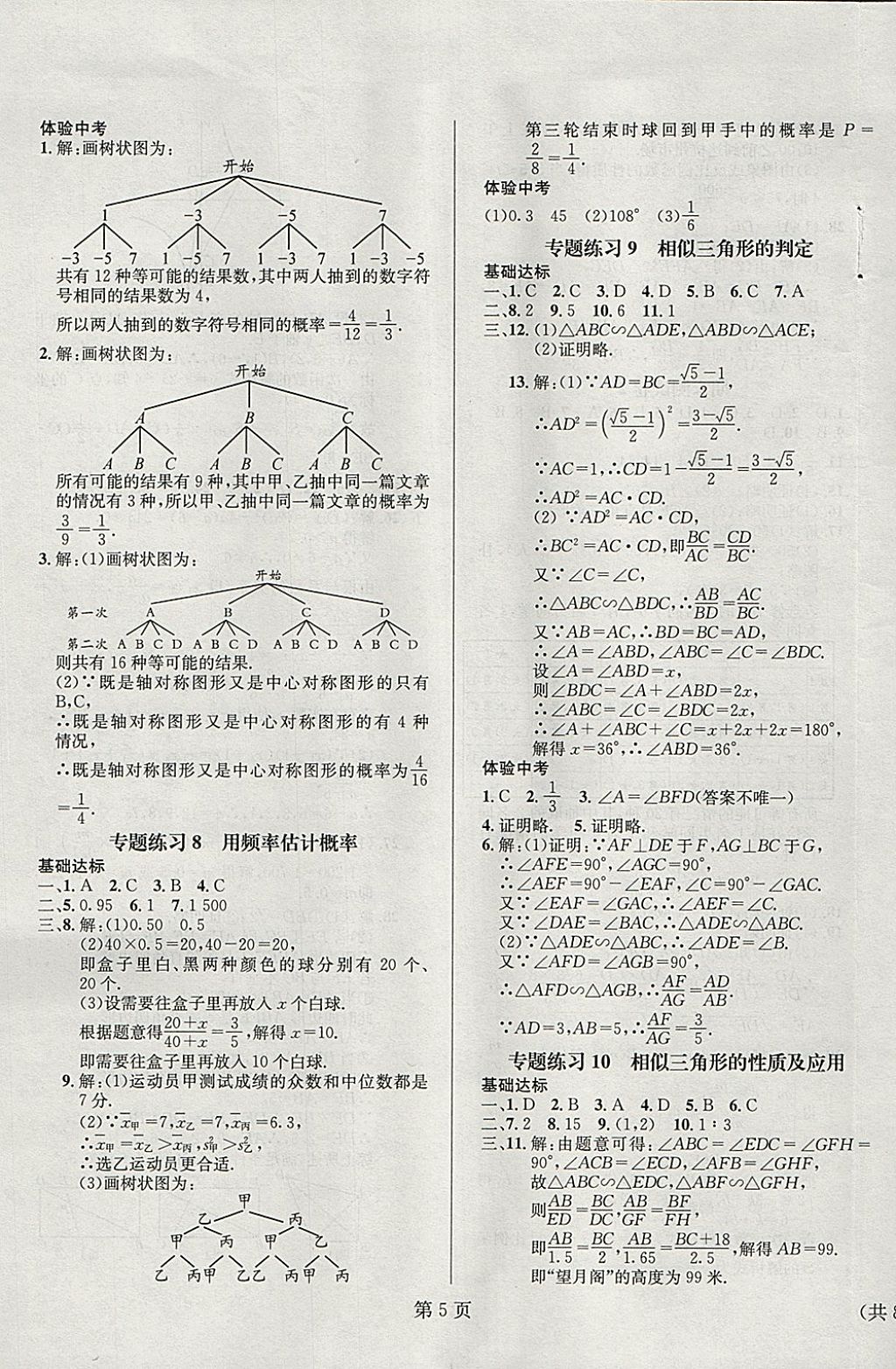 2018年寒假新動(dòng)向九年級(jí)數(shù)學(xué)北師大版 參考答案第5頁