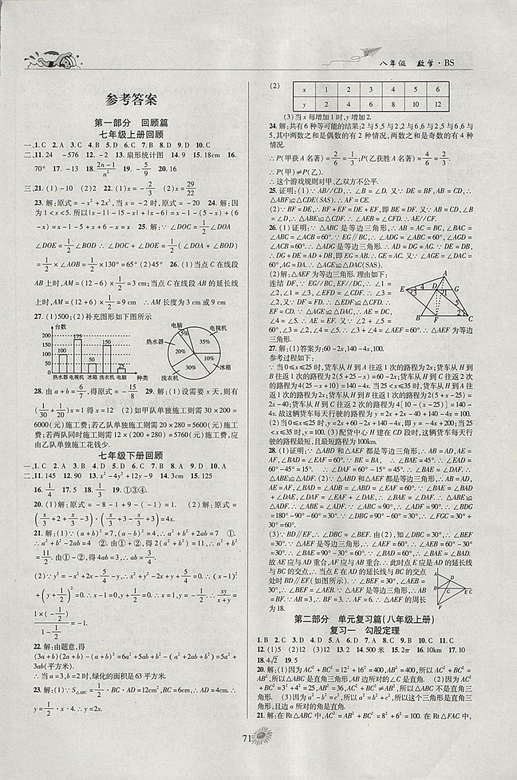 2018年假期特訓學期總復習寒假八年級數(shù)學北師大版 參考答案第1頁