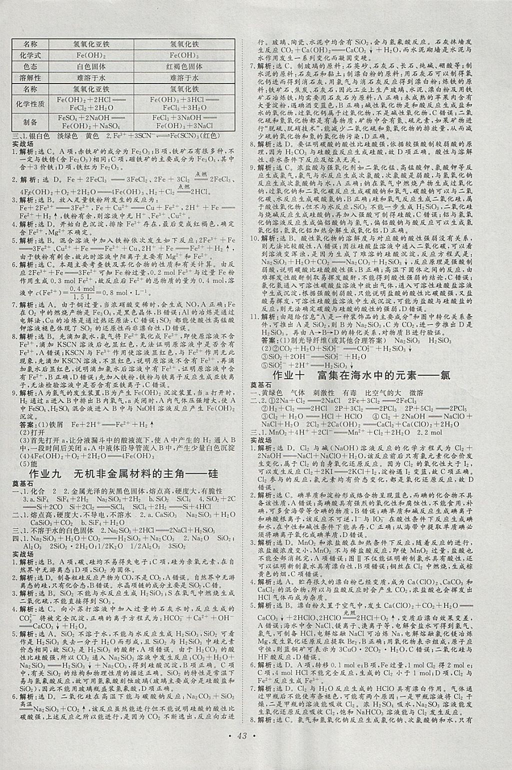 2018年寒假作业正能量高一化学 参考答案第4页