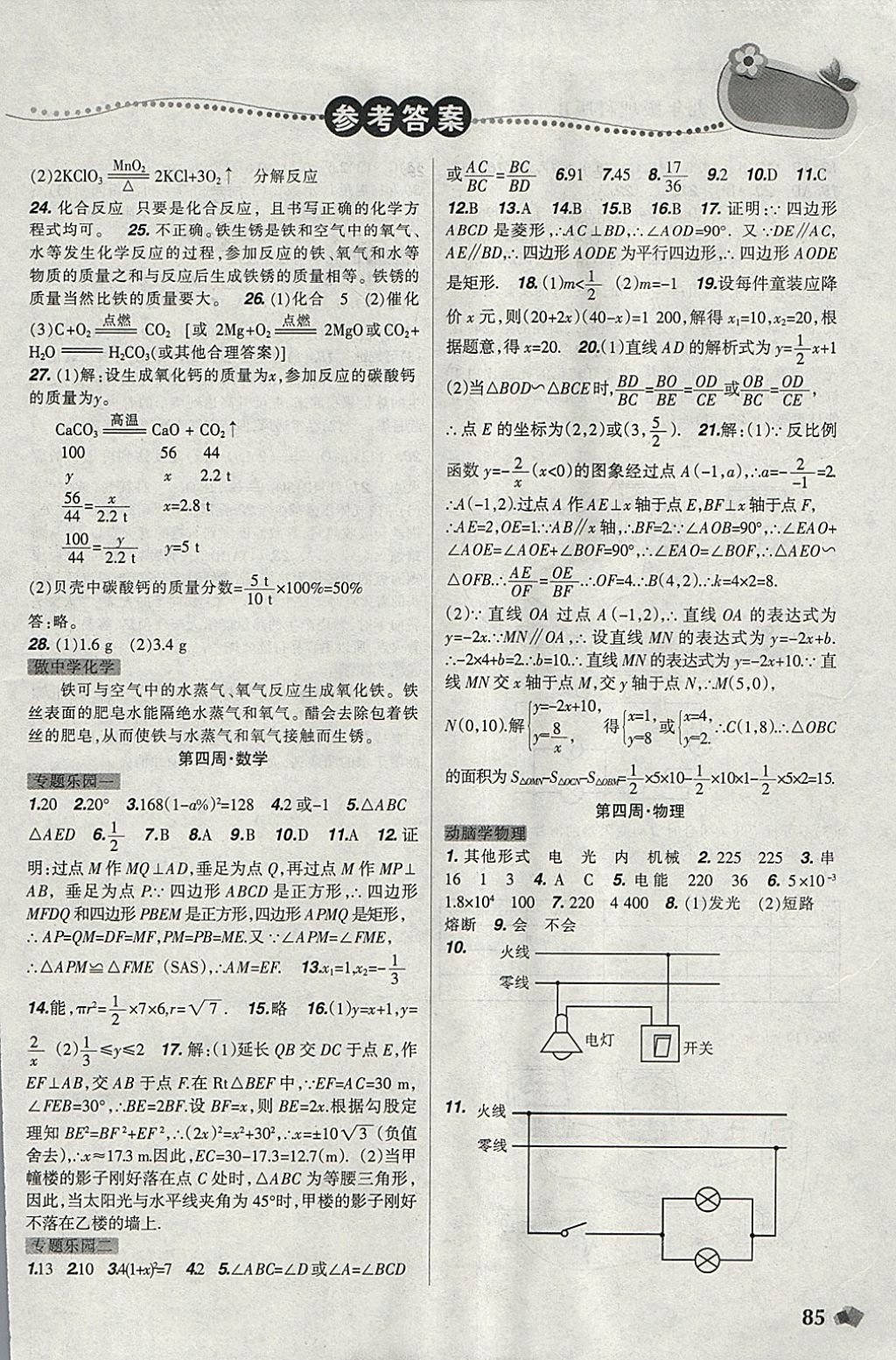 2018年寒假樂園九年級數(shù)學(xué)物理化學(xué)理科版B遼寧師范大學(xué)出版社 參考答案第5頁