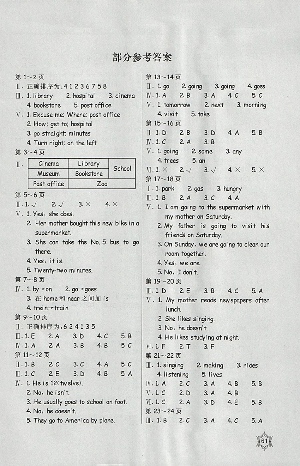 2018年新課堂寒假生活六年級英語人教PEP版北京教育出版社 參考答案第1頁