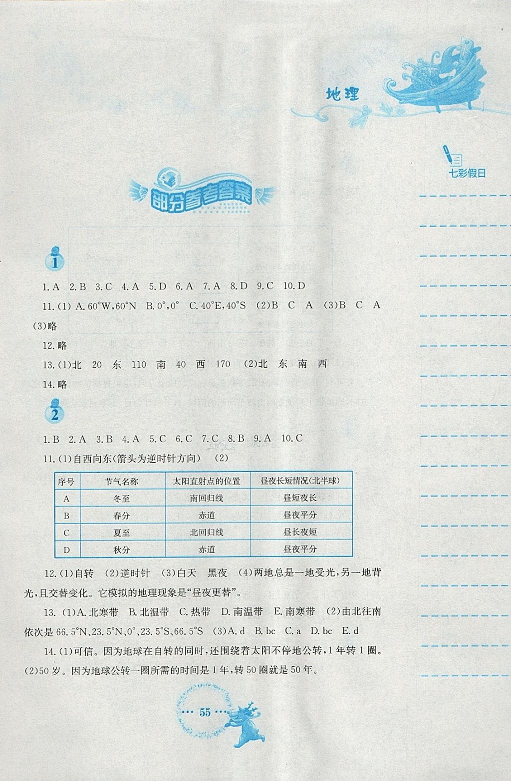 2018年寒假作业七年级地理商务星球版安徽教育出版社 参考答案第1页