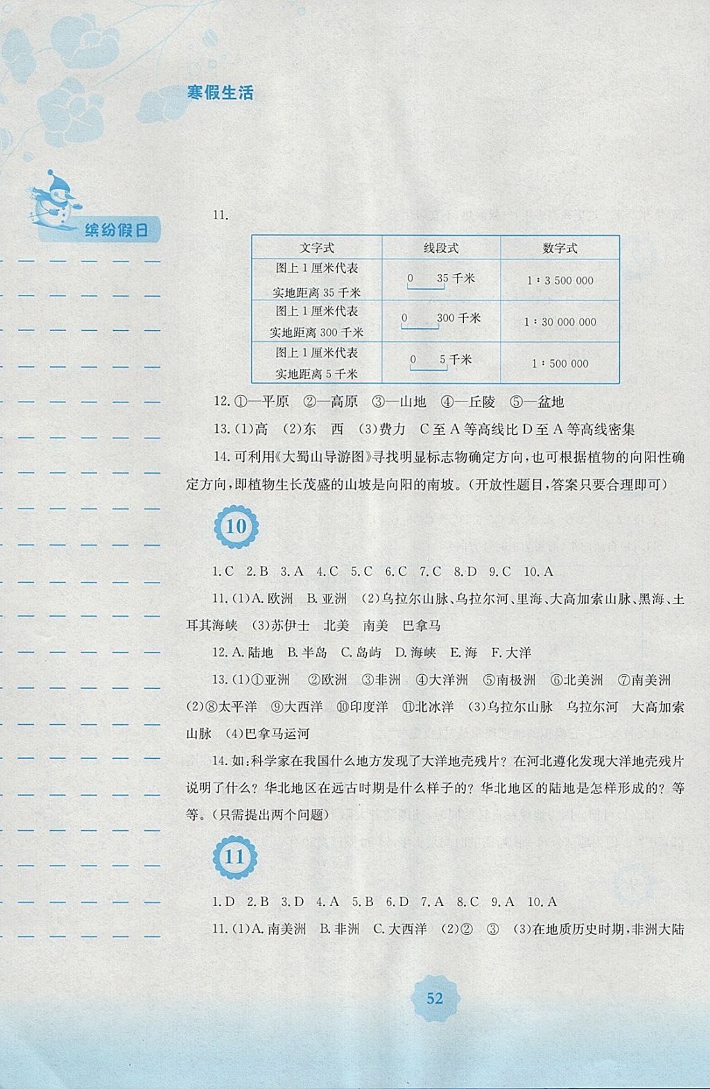 2018年寒假生活七年级地理商务星球版安徽教育出版社 参考答案第4页