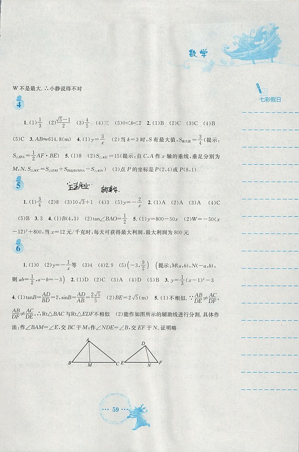 2018年寒假作業(yè)九年級數(shù)學(xué)通用版S安徽教育出版社 參考答案第2頁