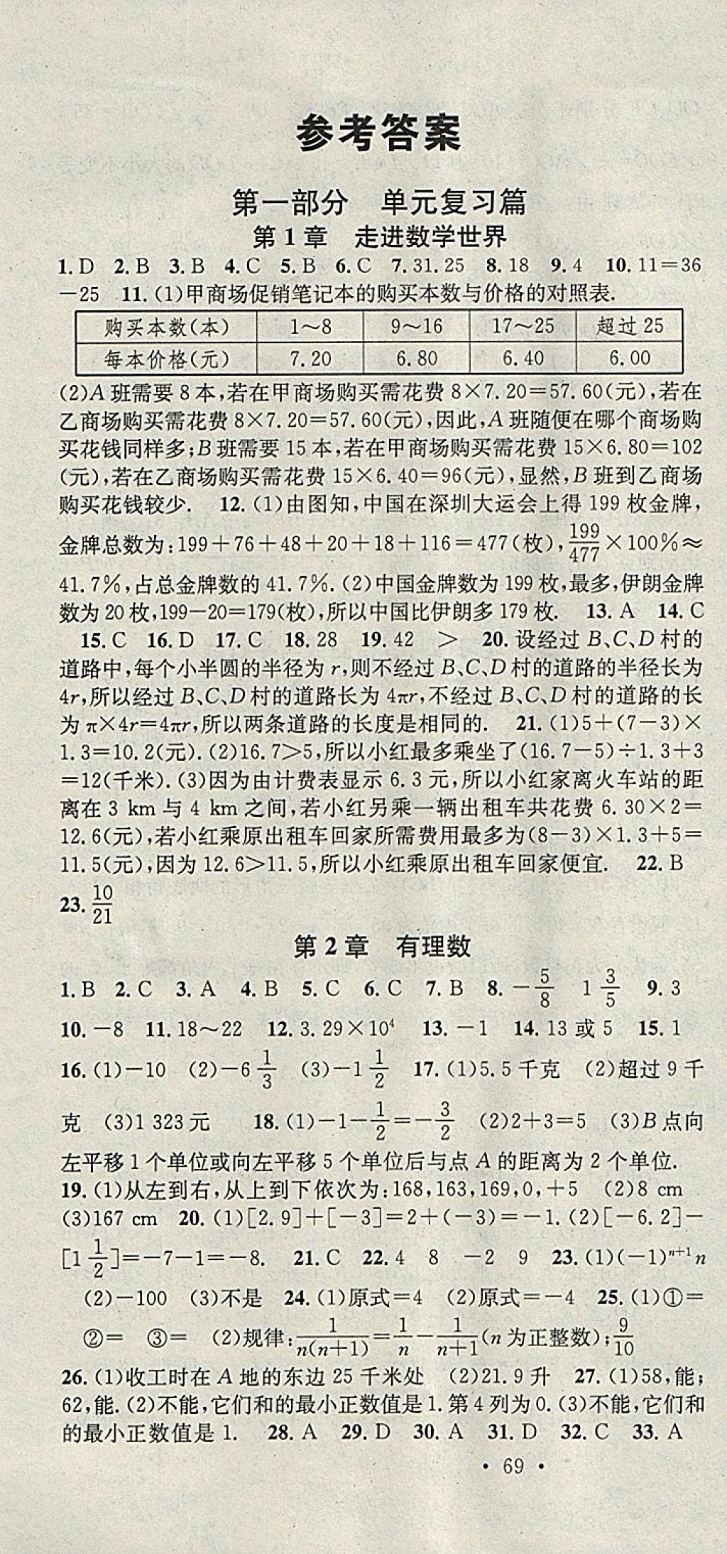 2018年华章教育寒假总复习学习总动员七年级数学华师大版 参考答案第1页