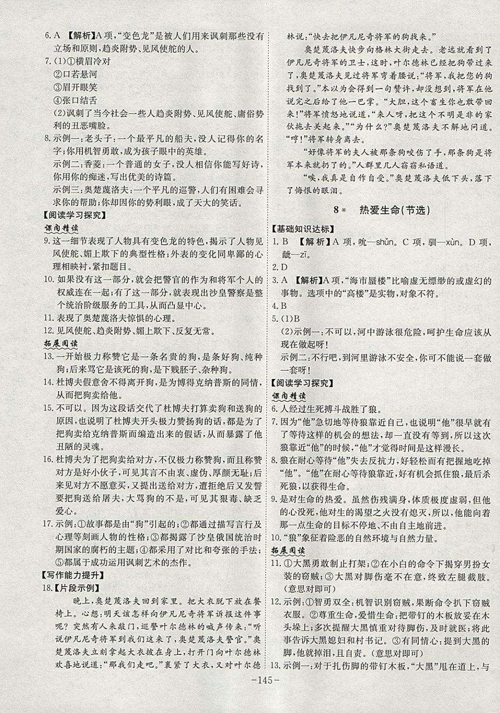 2018年課時(shí)A計(jì)劃九年級語文下冊人教版 參考答案第5頁