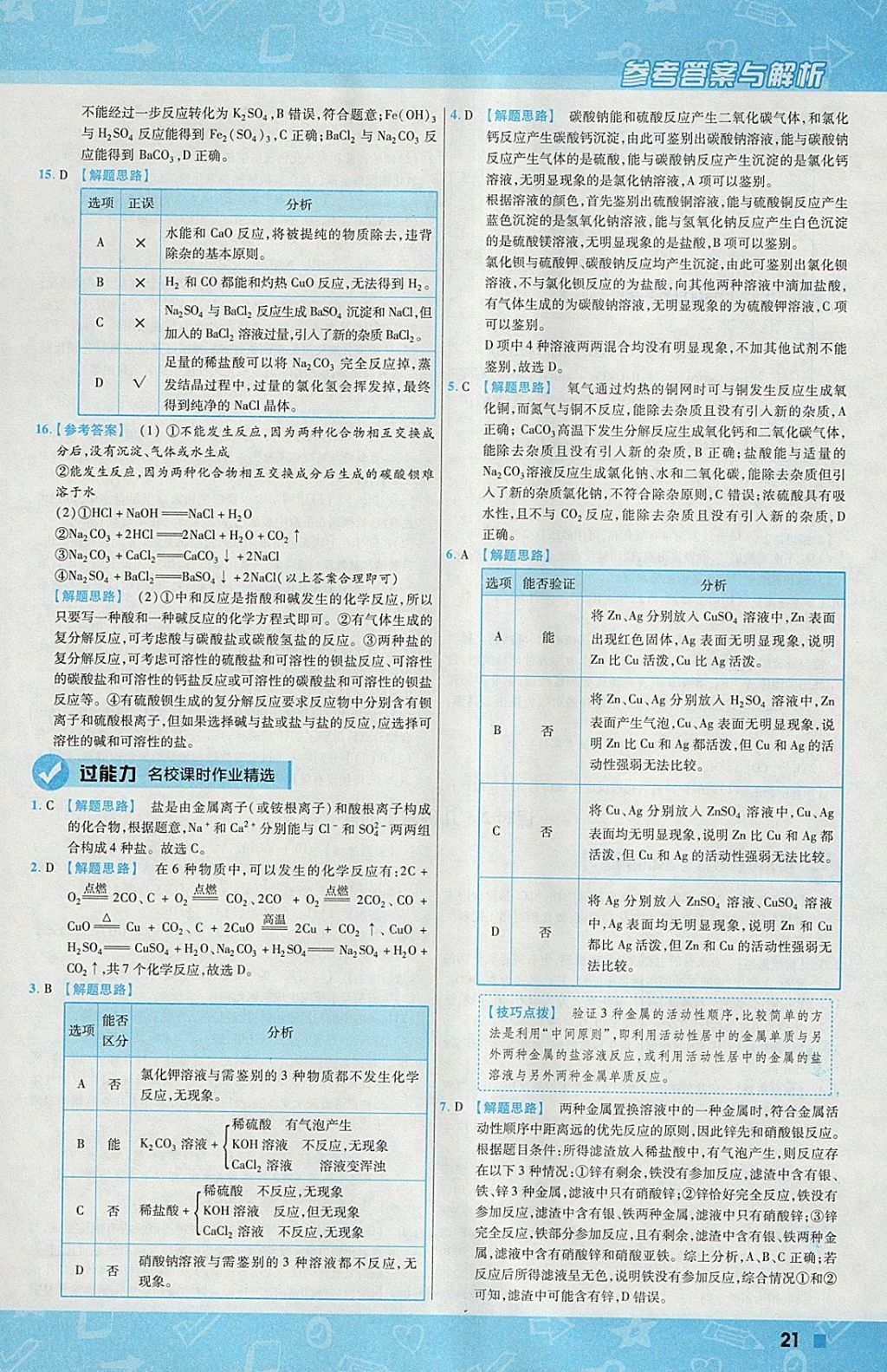 2018年一遍過初中化學(xué)九年級下冊滬教版 參考答案第21頁