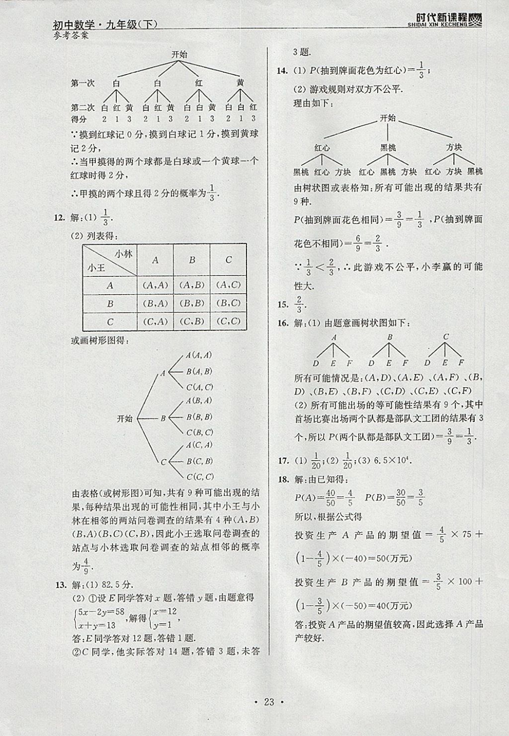 2018年時(shí)代新課程初中數(shù)學(xué)九年級(jí)下冊(cè)蘇科版 參考答案第23頁(yè)