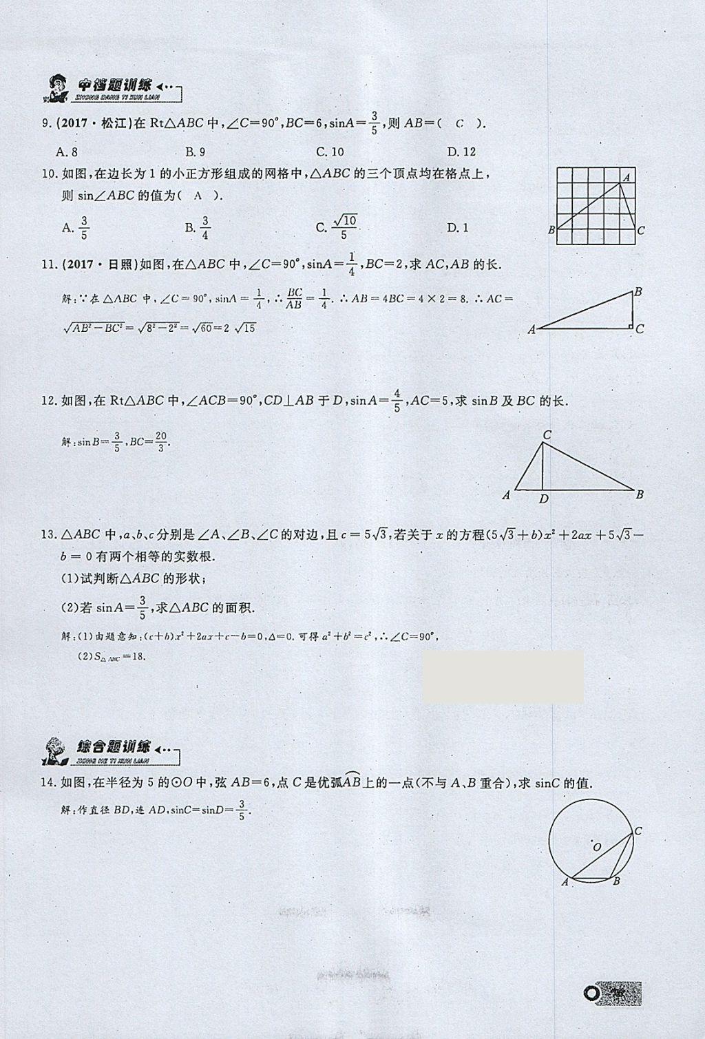 2018年思维新观察九年级数学下册 参考答案第65页