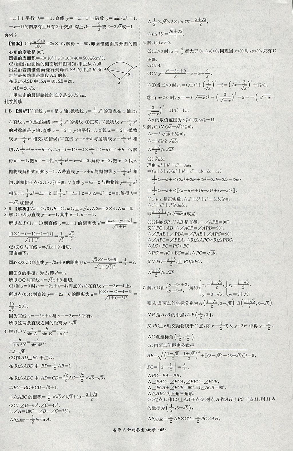 2018年安徽中考總復(fù)習(xí)名師A計(jì)劃數(shù)學(xué) 參考答案第65頁(yè)