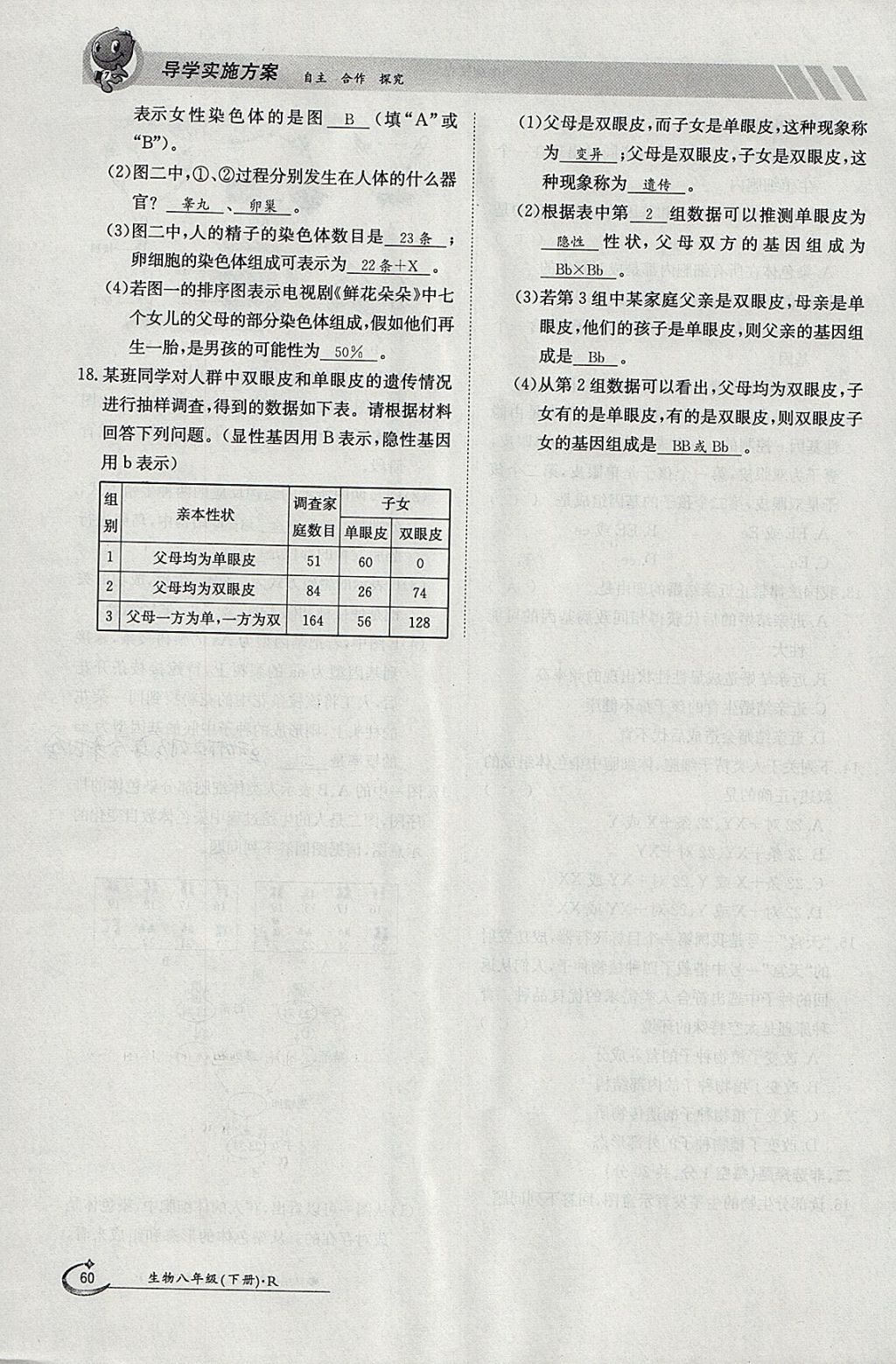 2018年金太陽導學案八年級生物下冊人教版 參考答案第60頁