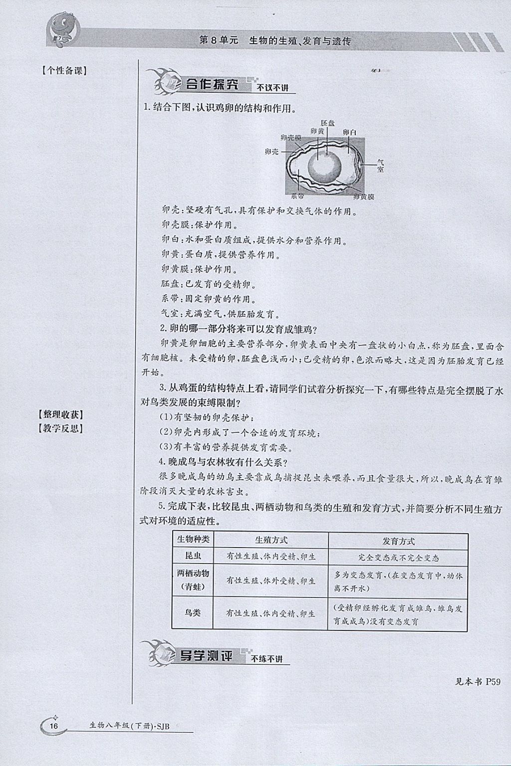 2018年金太阳导学案八年级生物下册苏教版 参考答案第16页