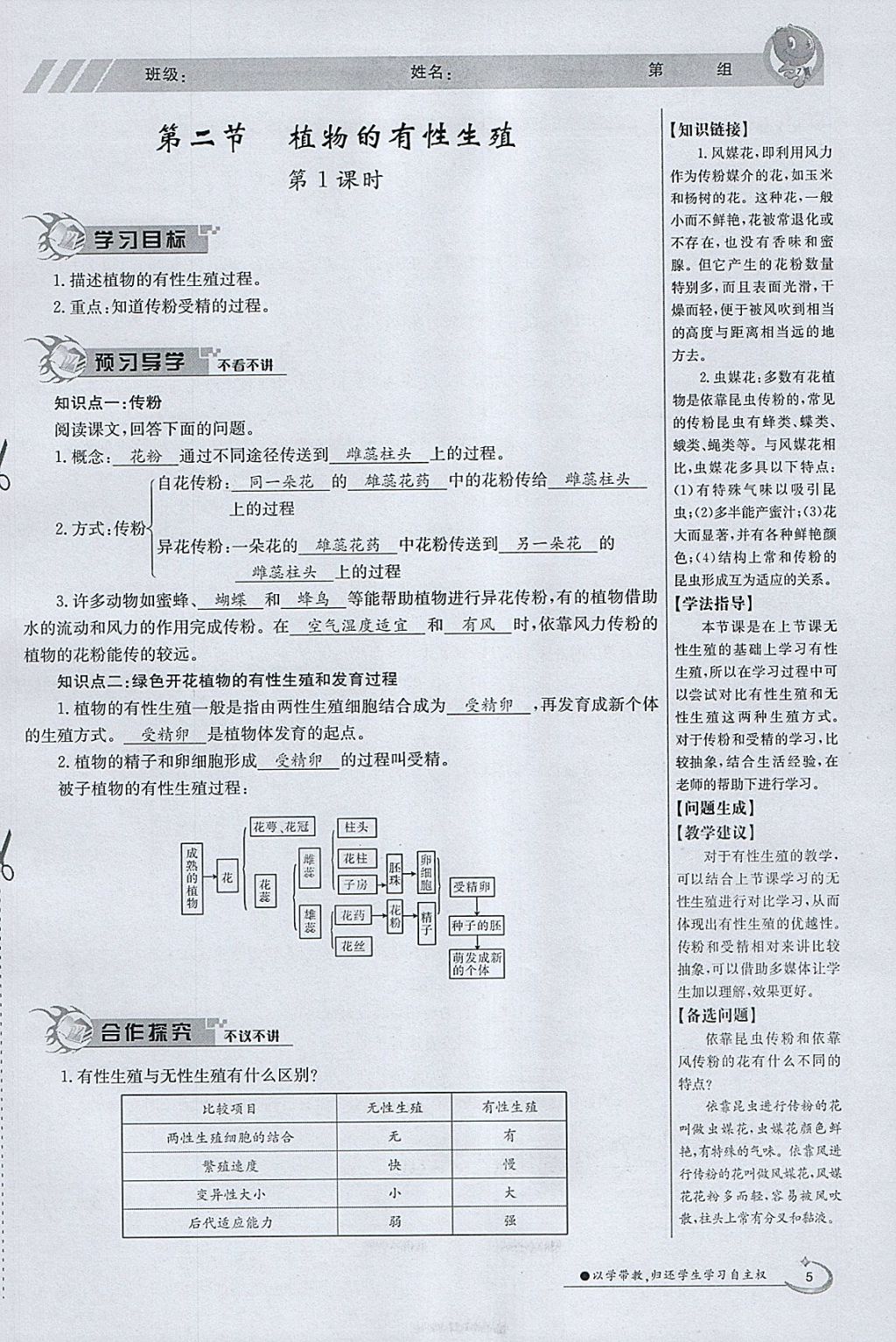 2018年金太陽導(dǎo)學(xué)案八年級生物下冊蘇教版 參考答案第5頁