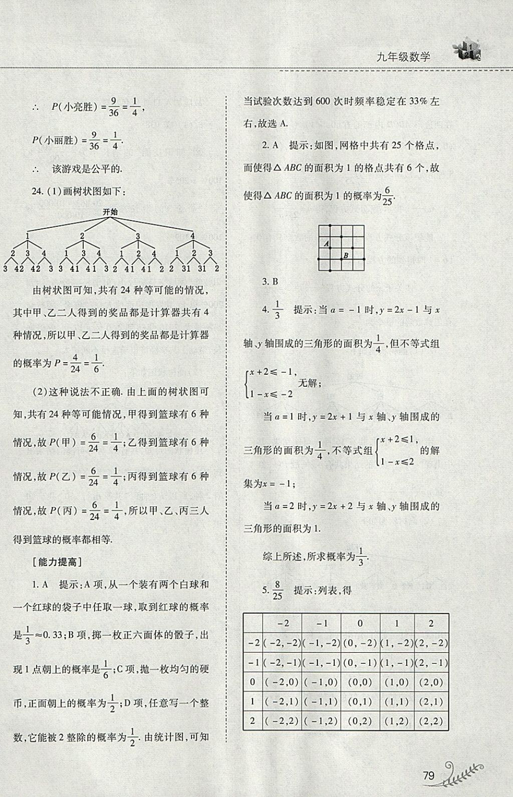 2018年快乐寒假九年级数学华师大版山西教育出版社 参考答案第24页