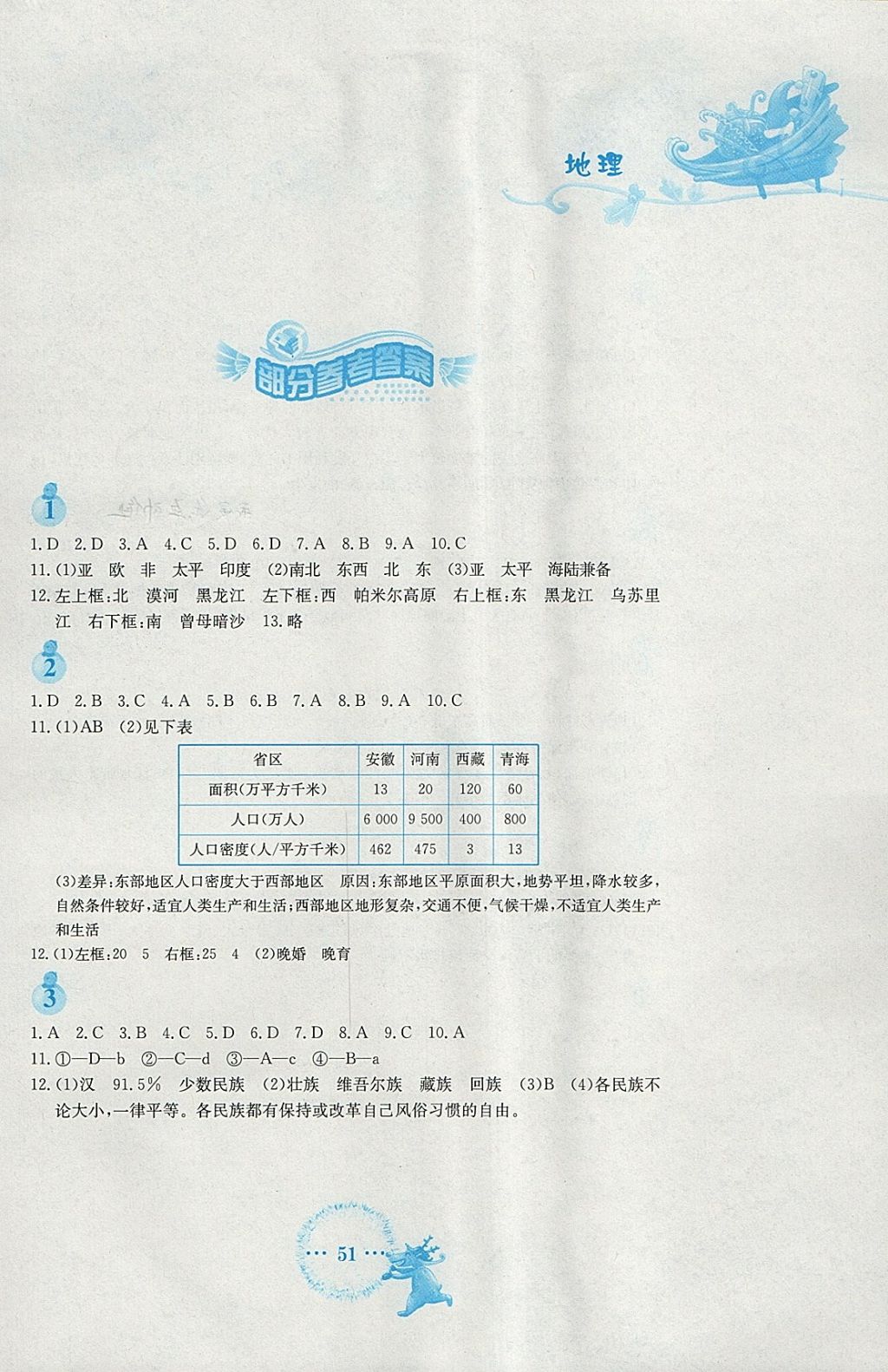 2018年寒假作业八年级地理商务星球版安徽教育出版社 参考答案第1页