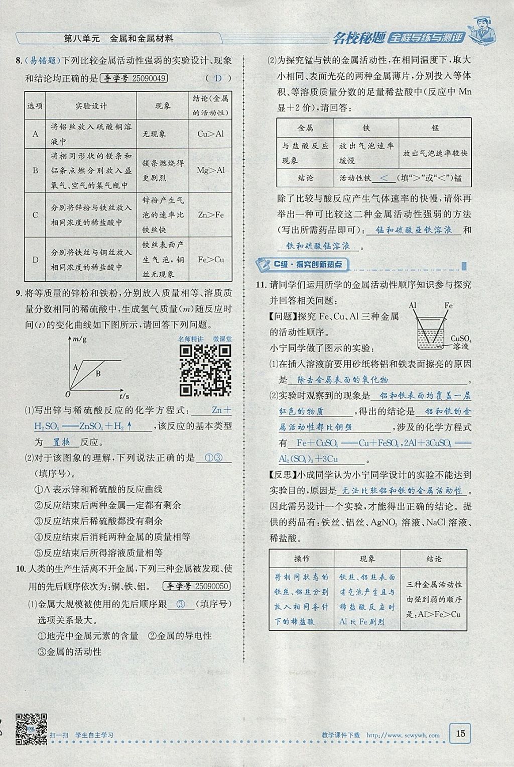 2018年名校秘题全程导练九年级化学下册人教版 参考答案第43页