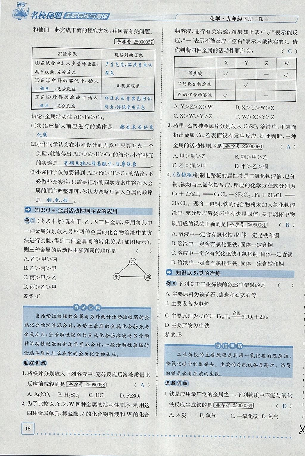 2018年名校秘题全程导练九年级化学下册人教版 参考答案第46页