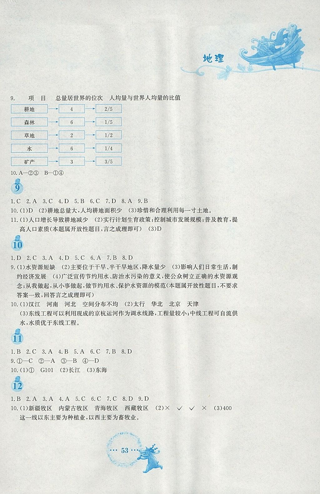 2018年寒假作业八年级地理商务星球版安徽教育出版社 参考答案第3页