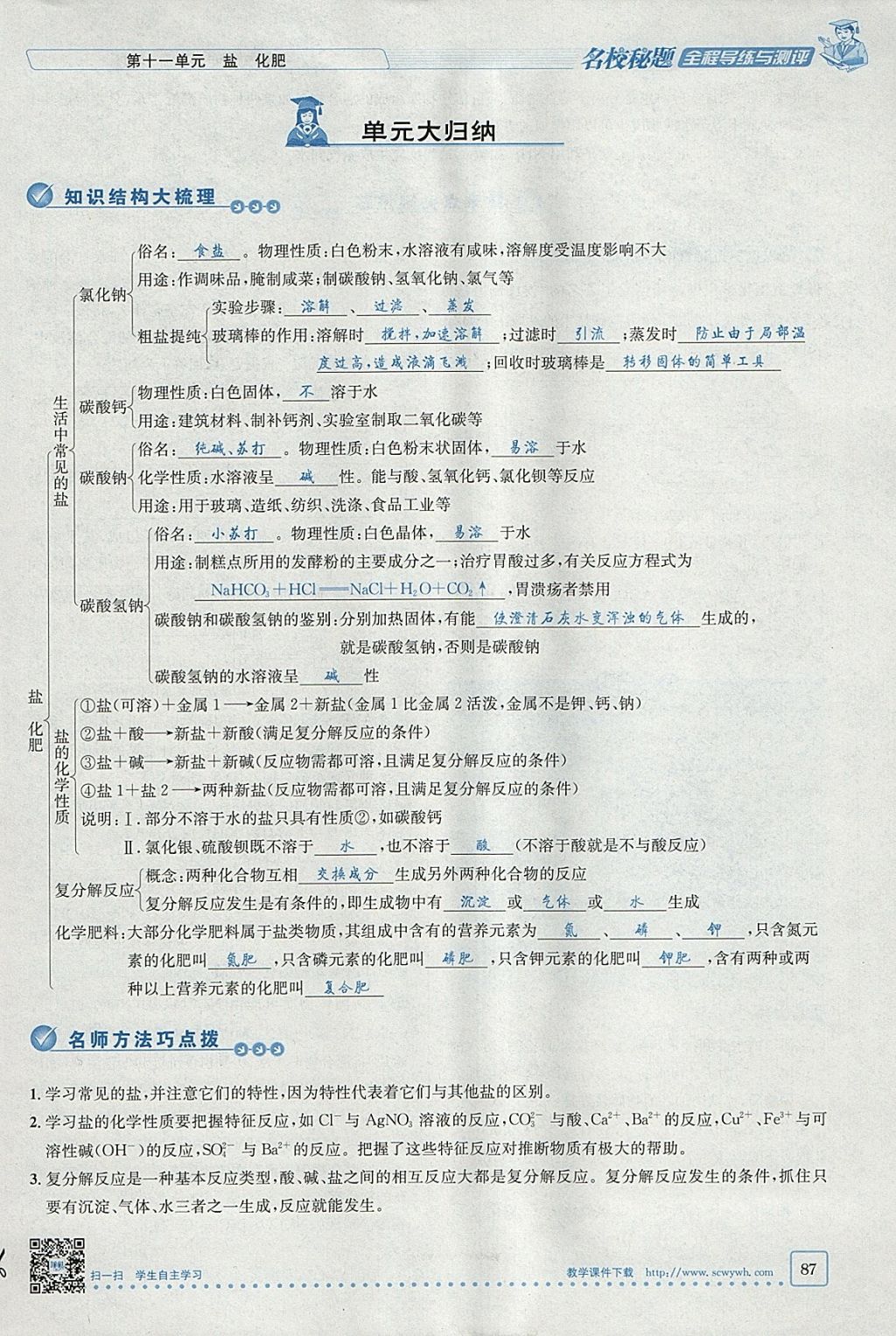 2018年名校秘題全程導(dǎo)練九年級(jí)化學(xué)下冊人教版 參考答案第62頁