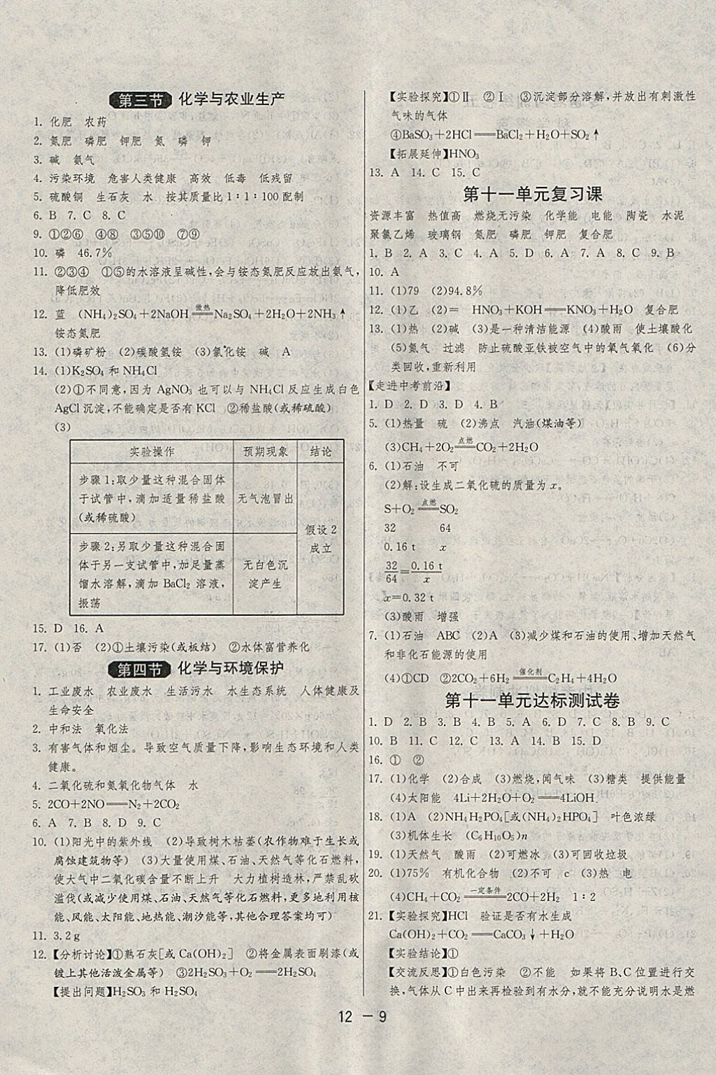 2018年1課3練單元達標(biāo)測試九年級化學(xué)下冊魯教版 參考答案第9頁