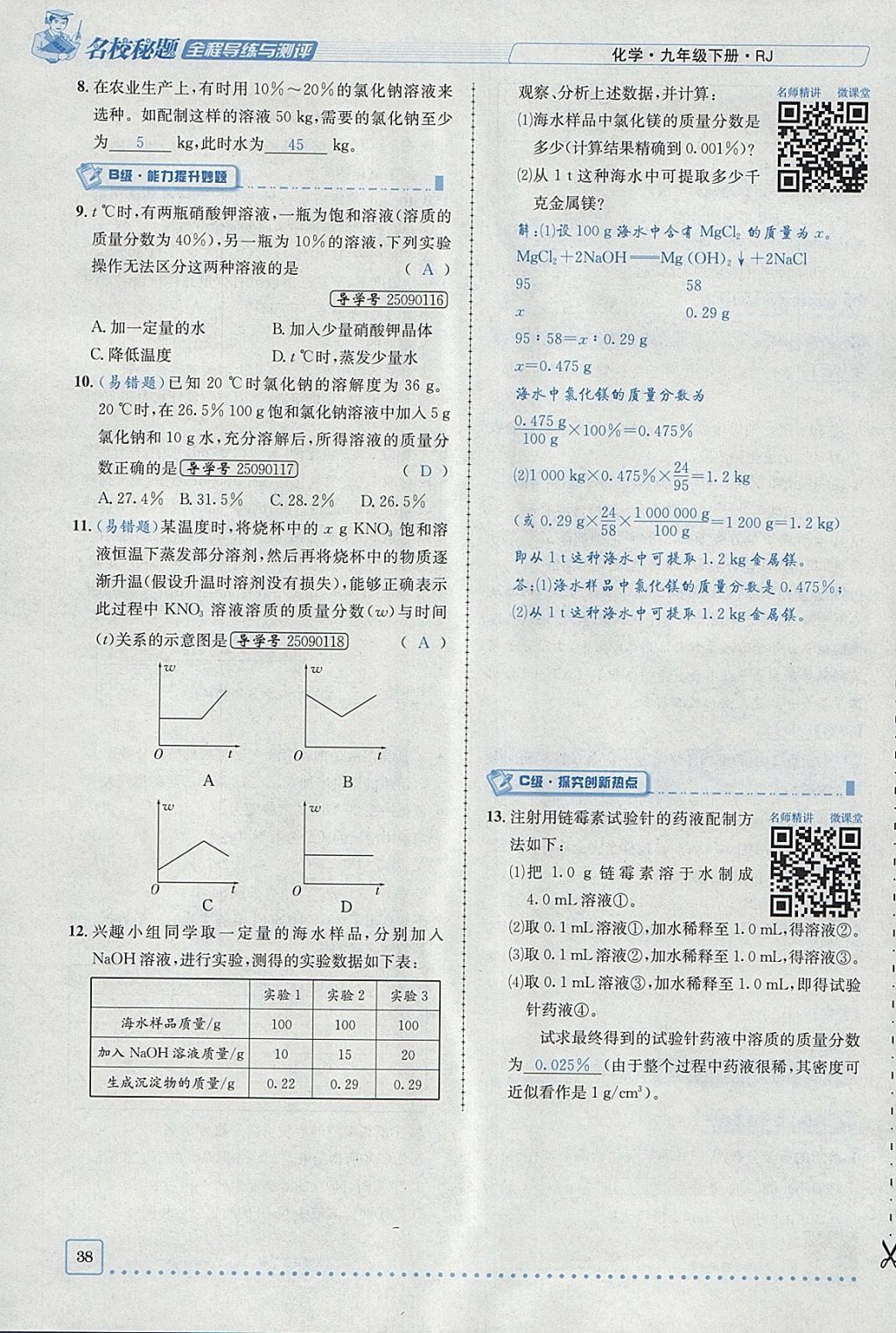 2018年名校秘题全程导练九年级化学下册人教版 参考答案第17页