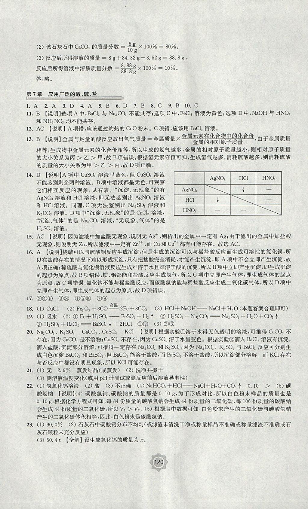 2018年學習與評價九年級化學下冊滬教版江蘇鳳凰教育出版社 參考答案第14頁