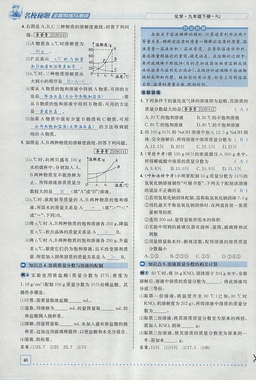 2018年名校秘題全程導(dǎo)練九年級(jí)化學(xué)下冊人教版 參考答案第25頁