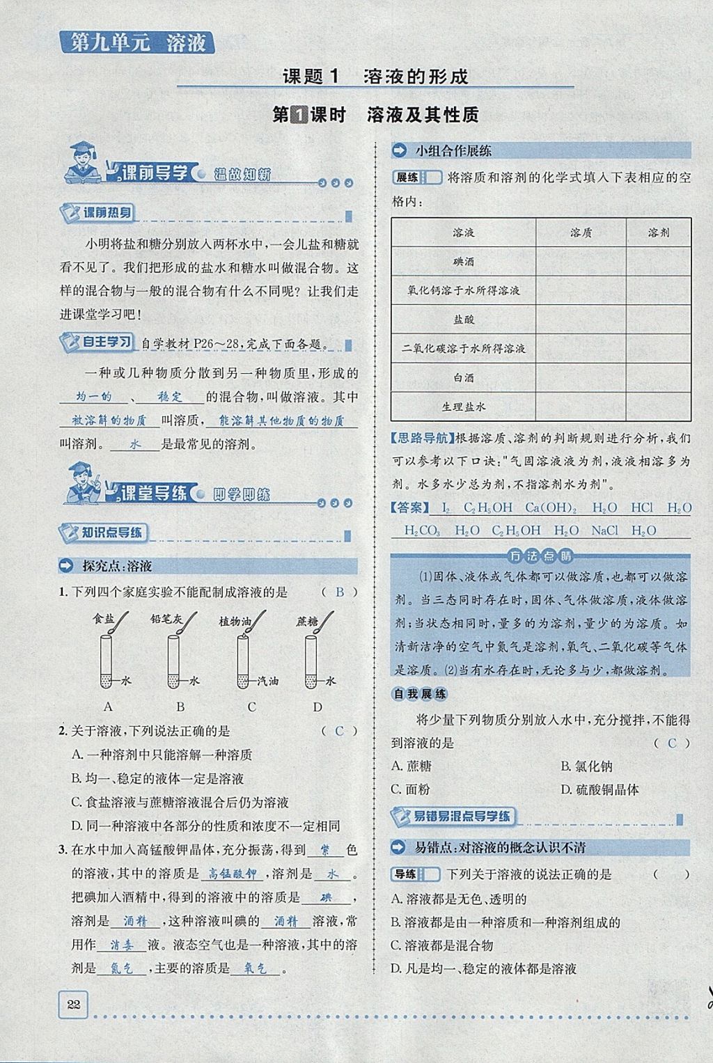 2018年名校秘題全程導(dǎo)練九年級(jí)化學(xué)下冊(cè)人教版 參考答案第1頁