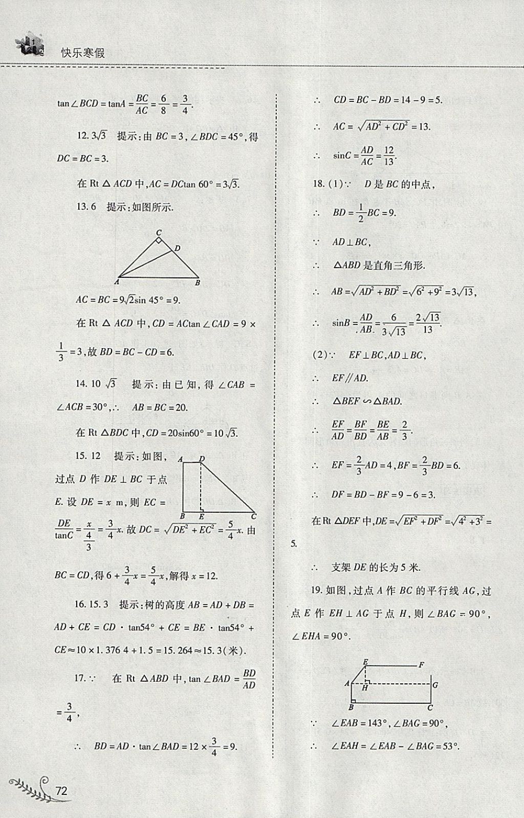 2018年快乐寒假九年级数学华师大版山西教育出版社 参考答案第17页