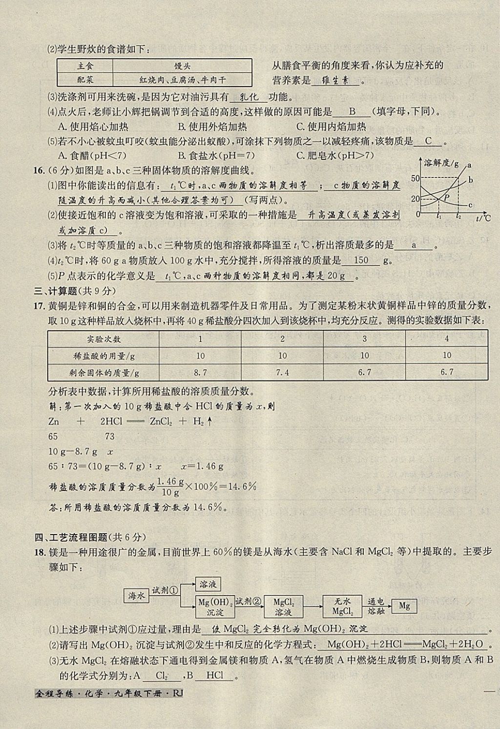 2018年名校秘題全程導(dǎo)練九年級化學(xué)下冊人教版 參考答案第132頁