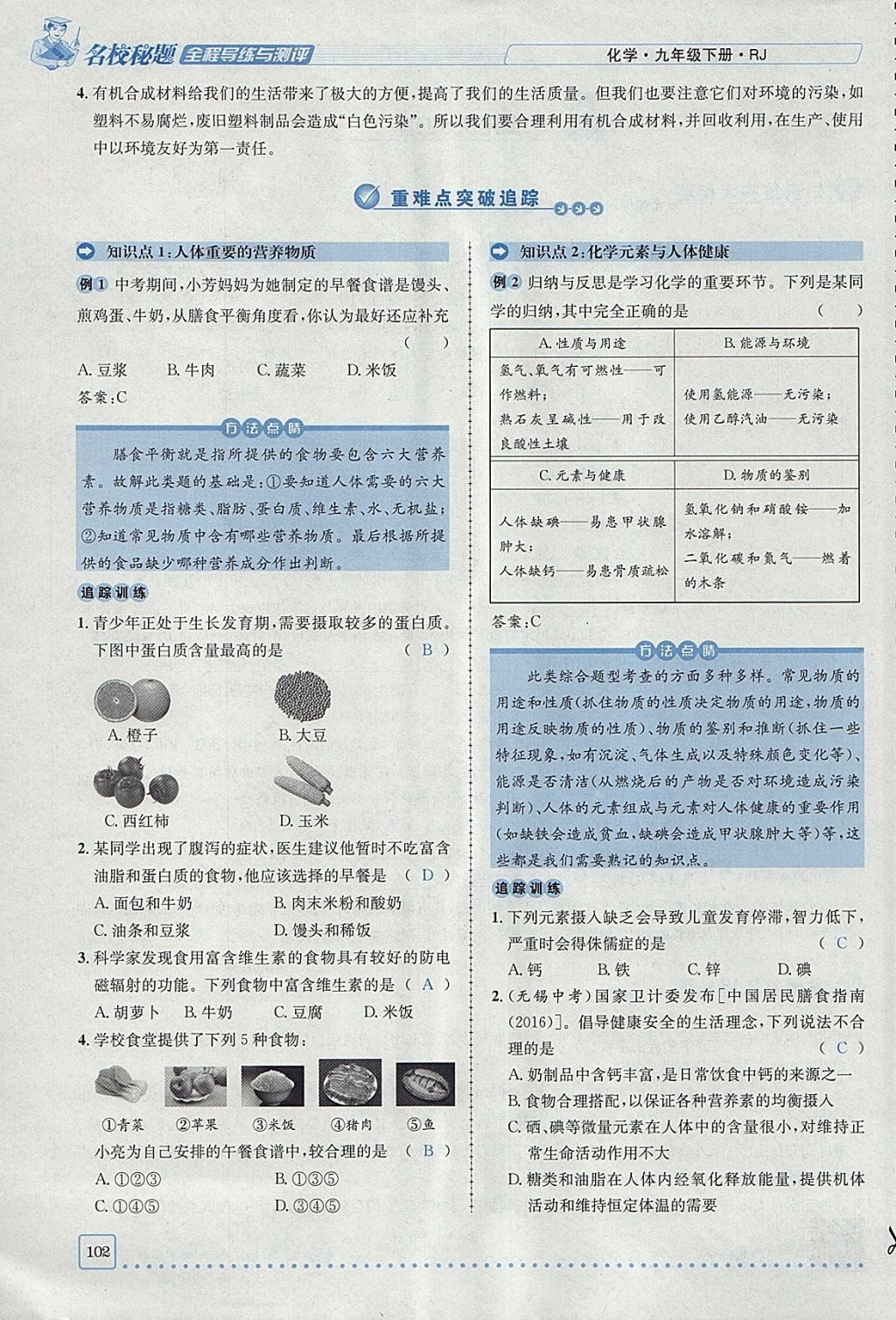 2018年名校秘题全程导练九年级化学下册人教版 参考答案第77页