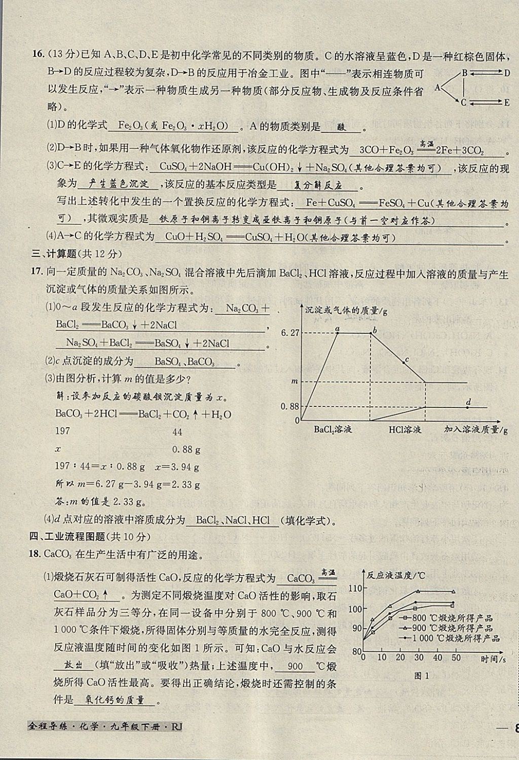 2018年名校秘題全程導(dǎo)練九年級化學(xué)下冊人教版 參考答案第120頁