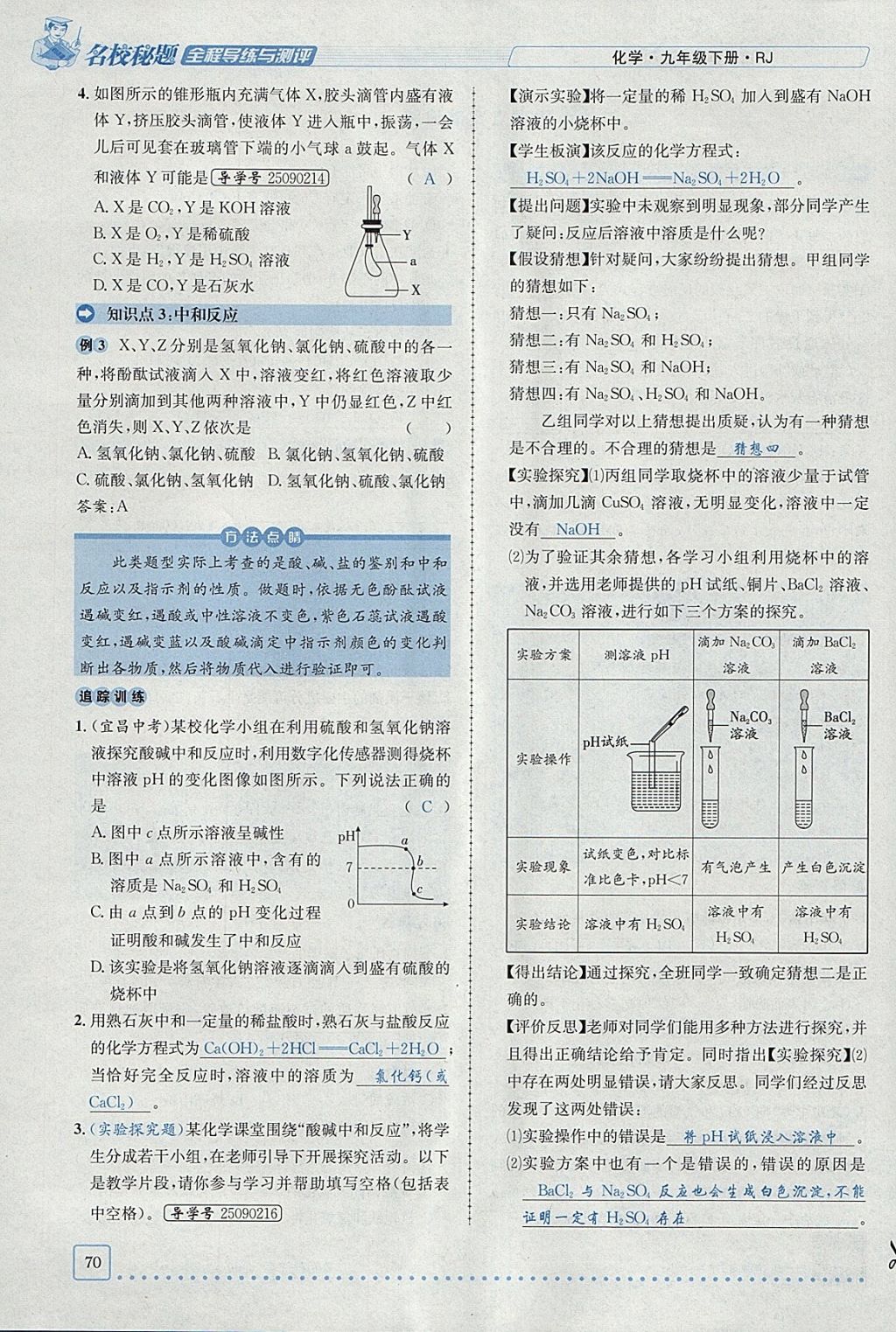 2018年名校秘题全程导练九年级化学下册人教版 参考答案第101页