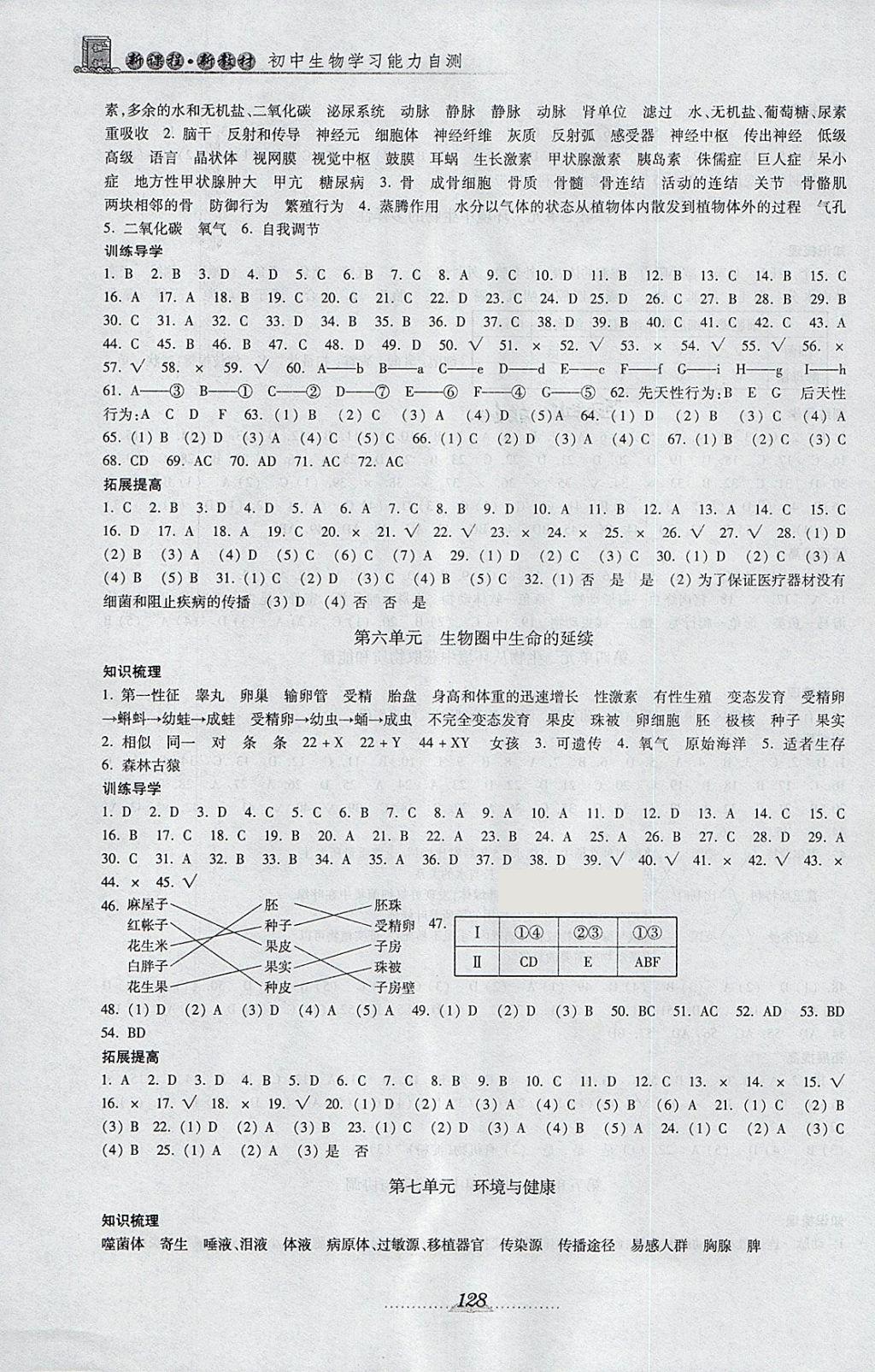 2018年初中生物学习能力自测 参考答案第3页