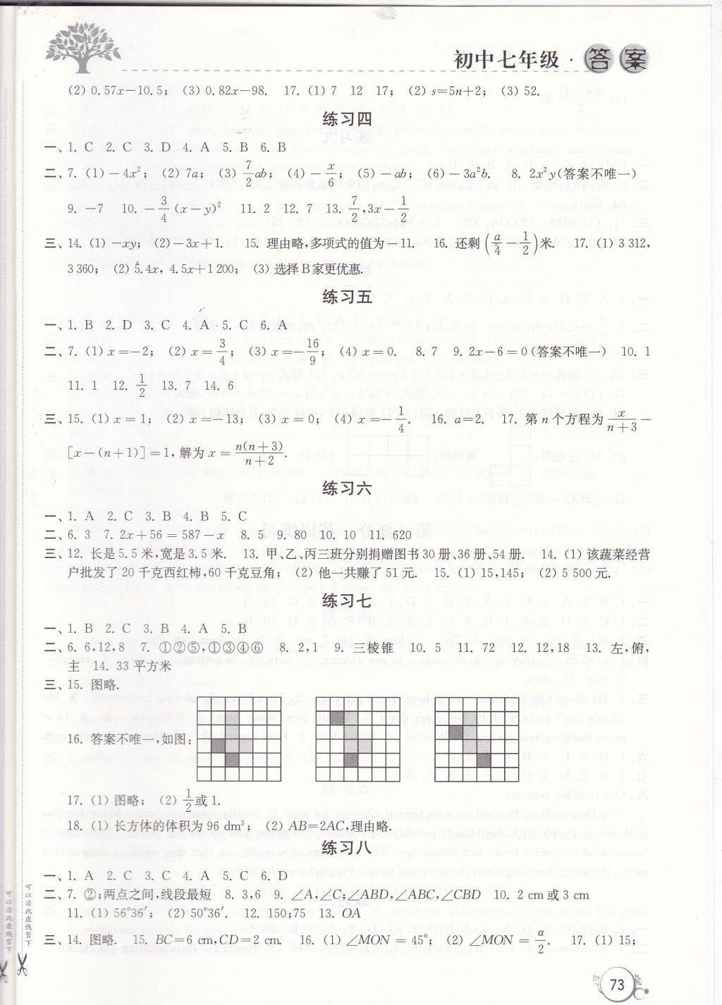 2018年寒假學(xué)習(xí)生活七年級(jí)合訂本譯林出版社 參考答案第5頁