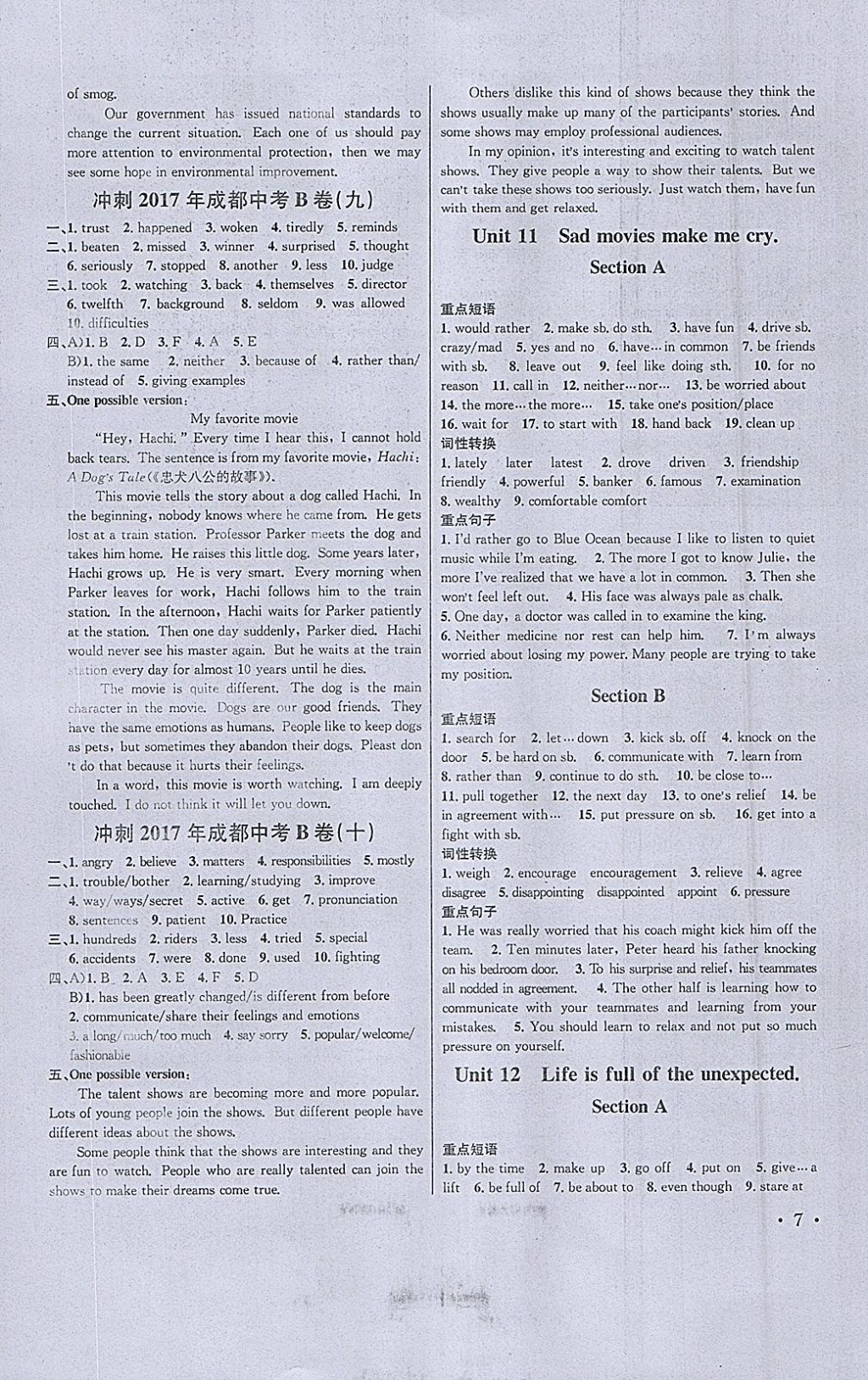 2018年蓉城學(xué)霸九年級(jí)英語(yǔ)下冊(cè)人教版 參考答案第7頁(yè)