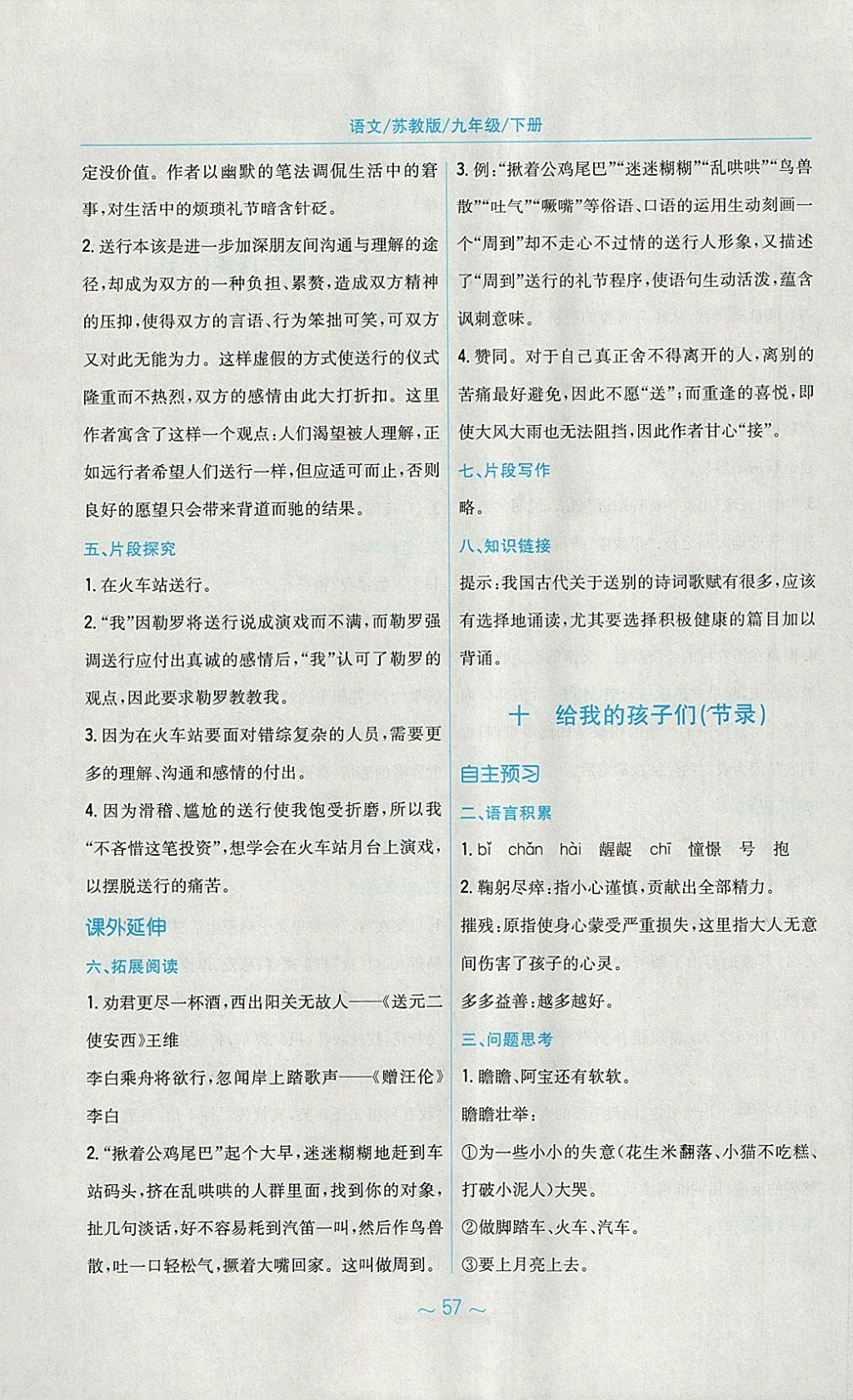 2018年新編基礎(chǔ)訓(xùn)練九年級語文下冊蘇教版 參考答案第13頁