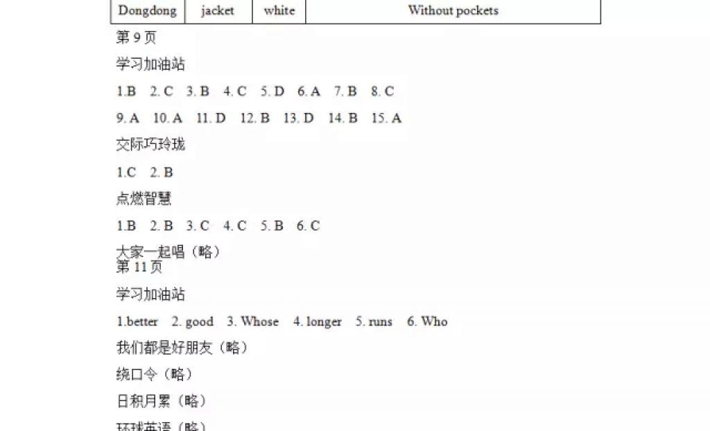 2018年陽光假日寒假五年級英語人教新起點版 參考答案第4頁