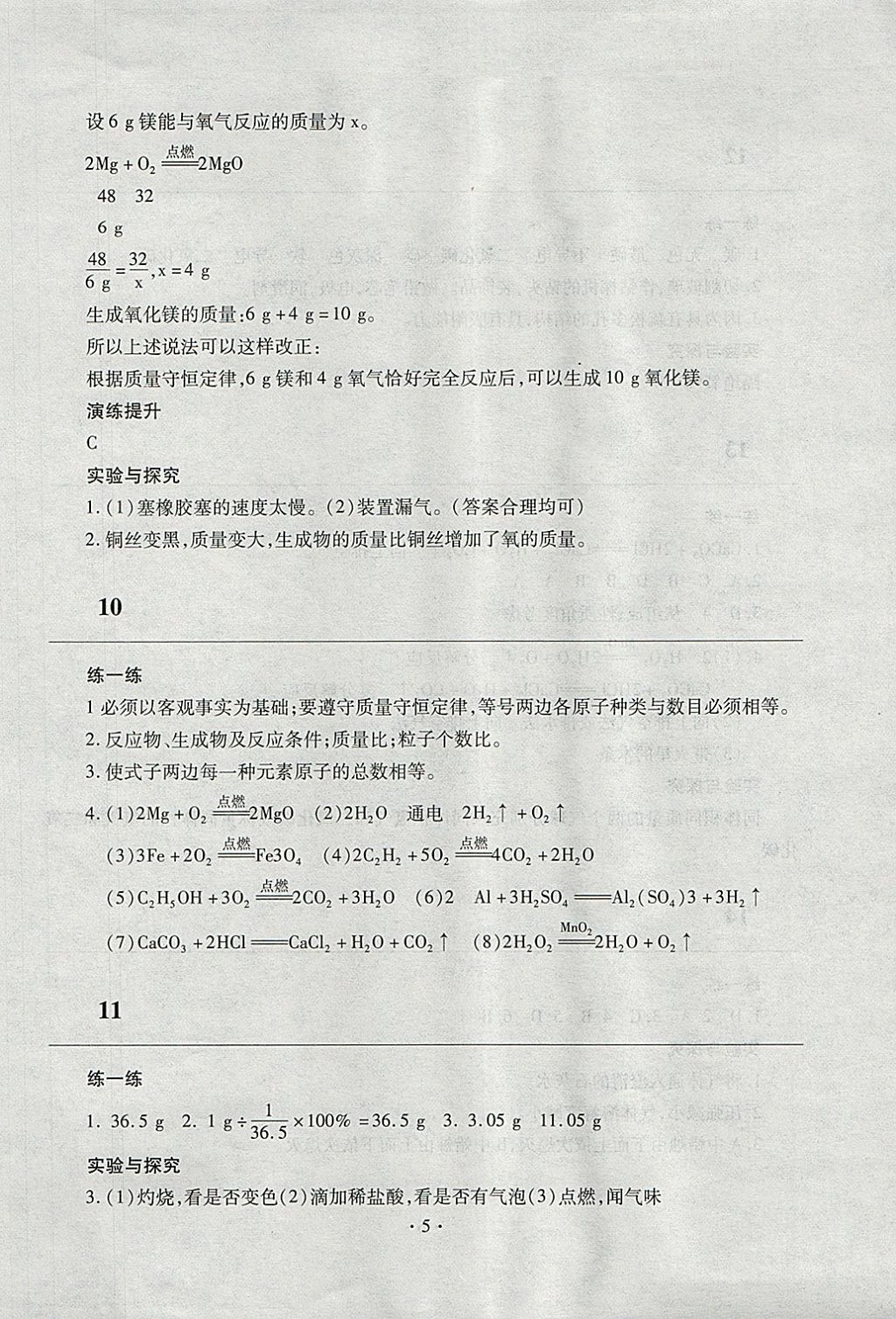 2018年寒假作业及活动九年级化学人教版 参考答案第5页