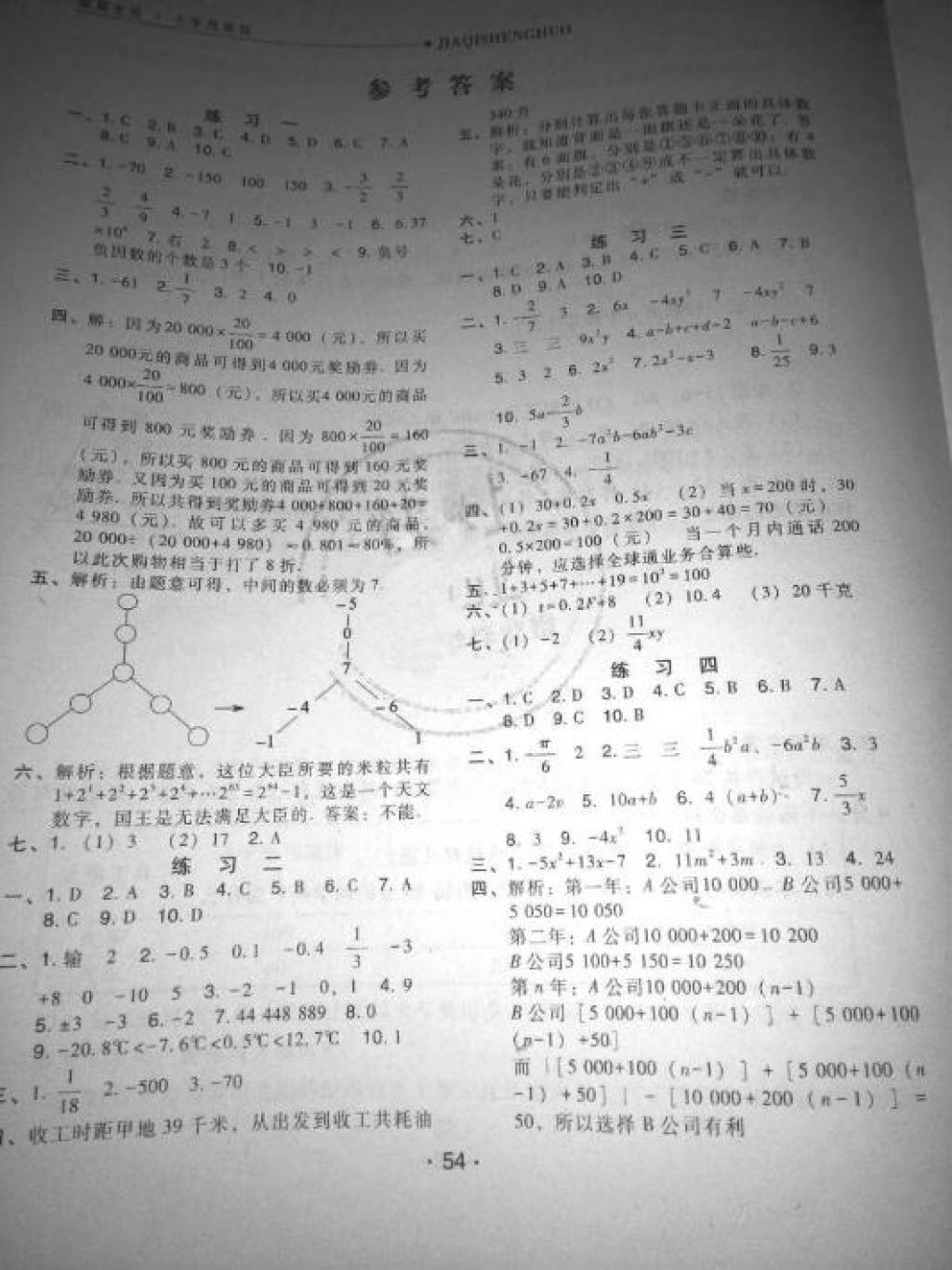 2018年假期生活寒假七年级数学河北人民出版社 参考答案第1页