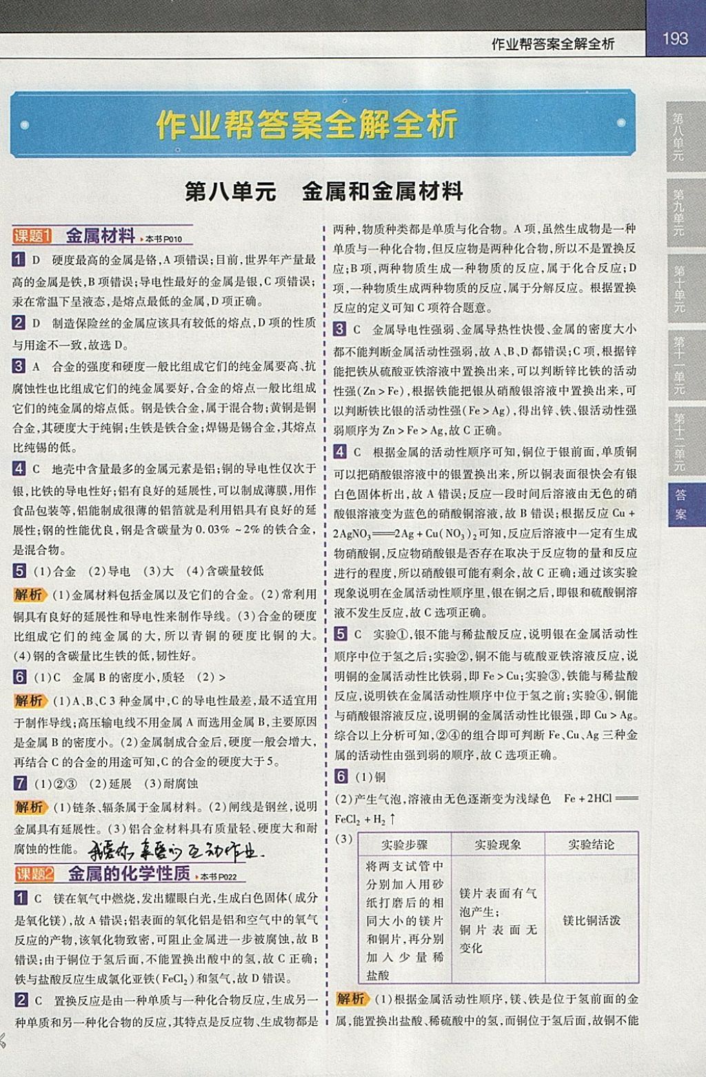 2018年教材幫初中化學(xué)九年級(jí)下冊(cè)人教版 參考答案第1頁(yè)