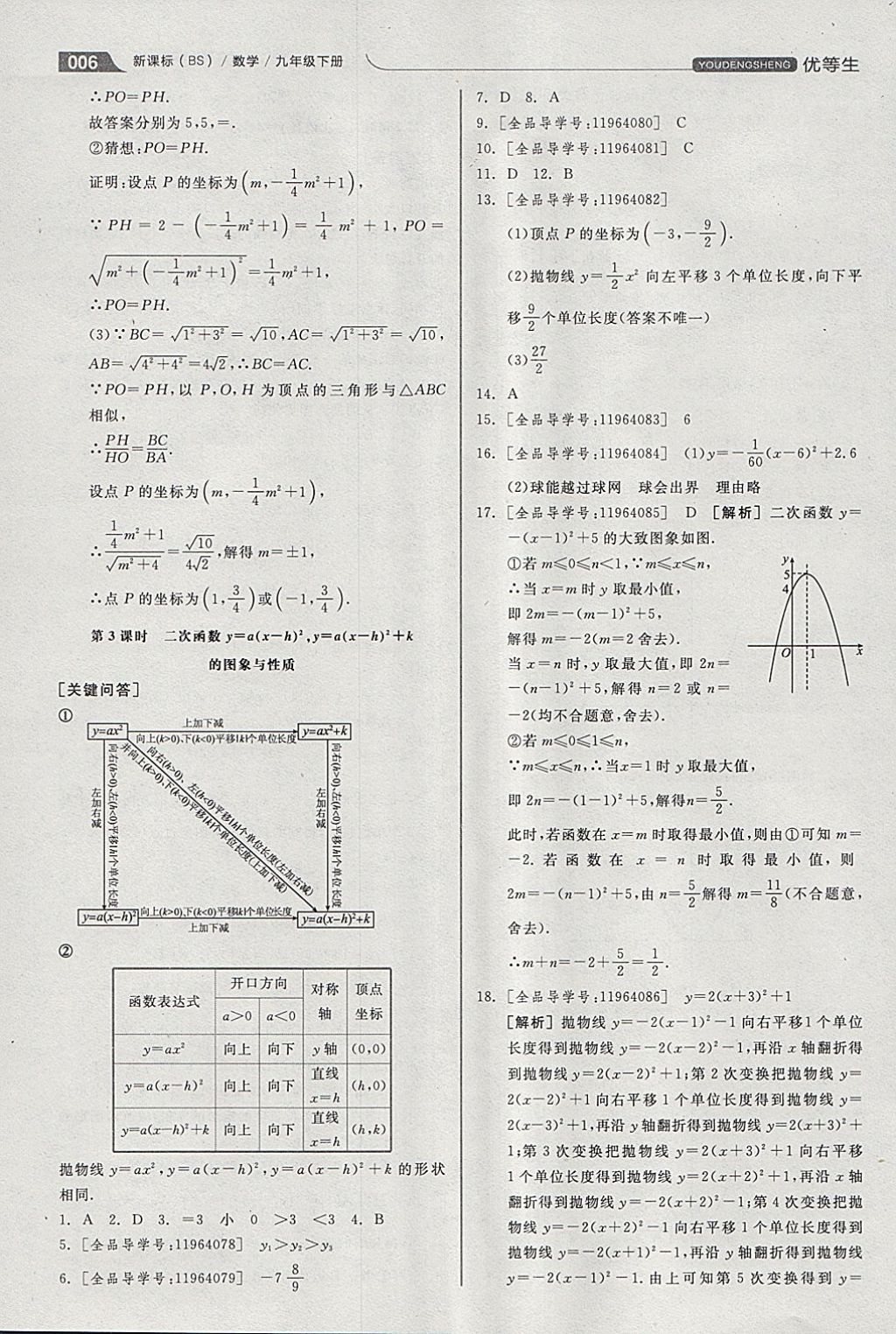 2018年全品優(yōu)等生同步作業(yè)加思維特訓(xùn)九年級(jí)數(shù)學(xué)下冊(cè)北師大版 參考答案第6頁(yè)