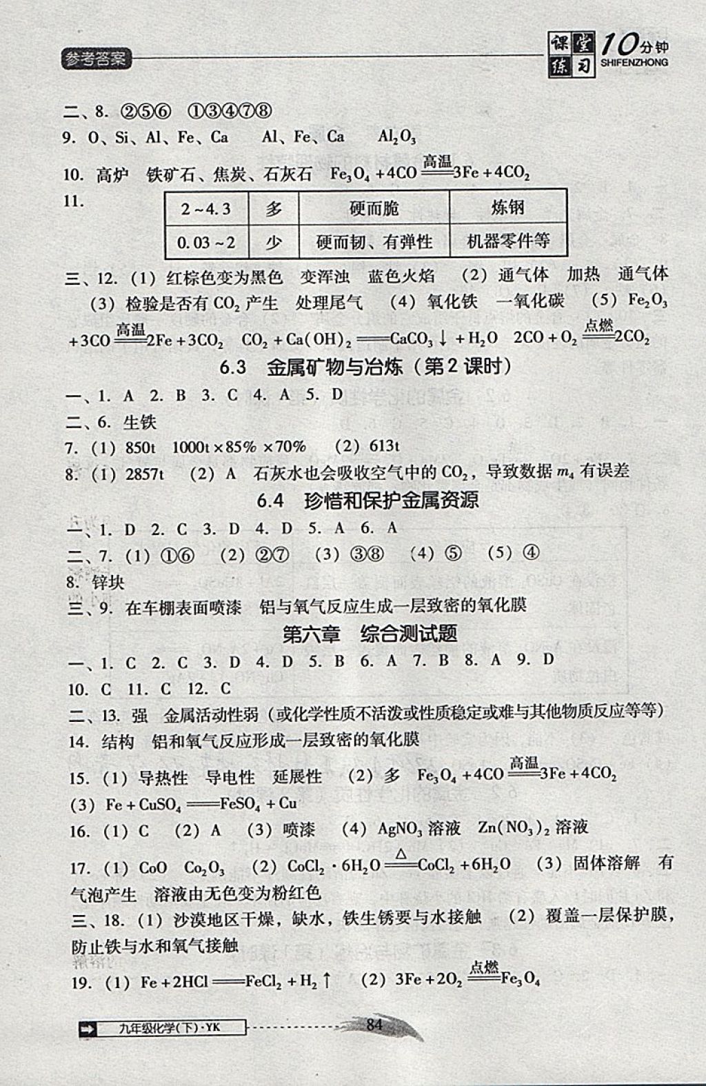 2018年翻轉(zhuǎn)課堂課堂10分鐘九年級(jí)化學(xué)下冊(cè)粵科版 參考答案第2頁(yè)