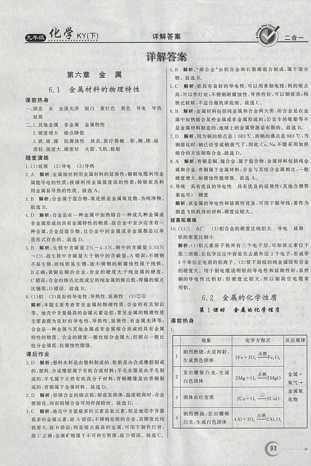 2018年紅對(duì)勾45分鐘作業(yè)與單元評(píng)估九年級(jí)化學(xué)下冊(cè)科粵版 參考答案第1頁(yè)