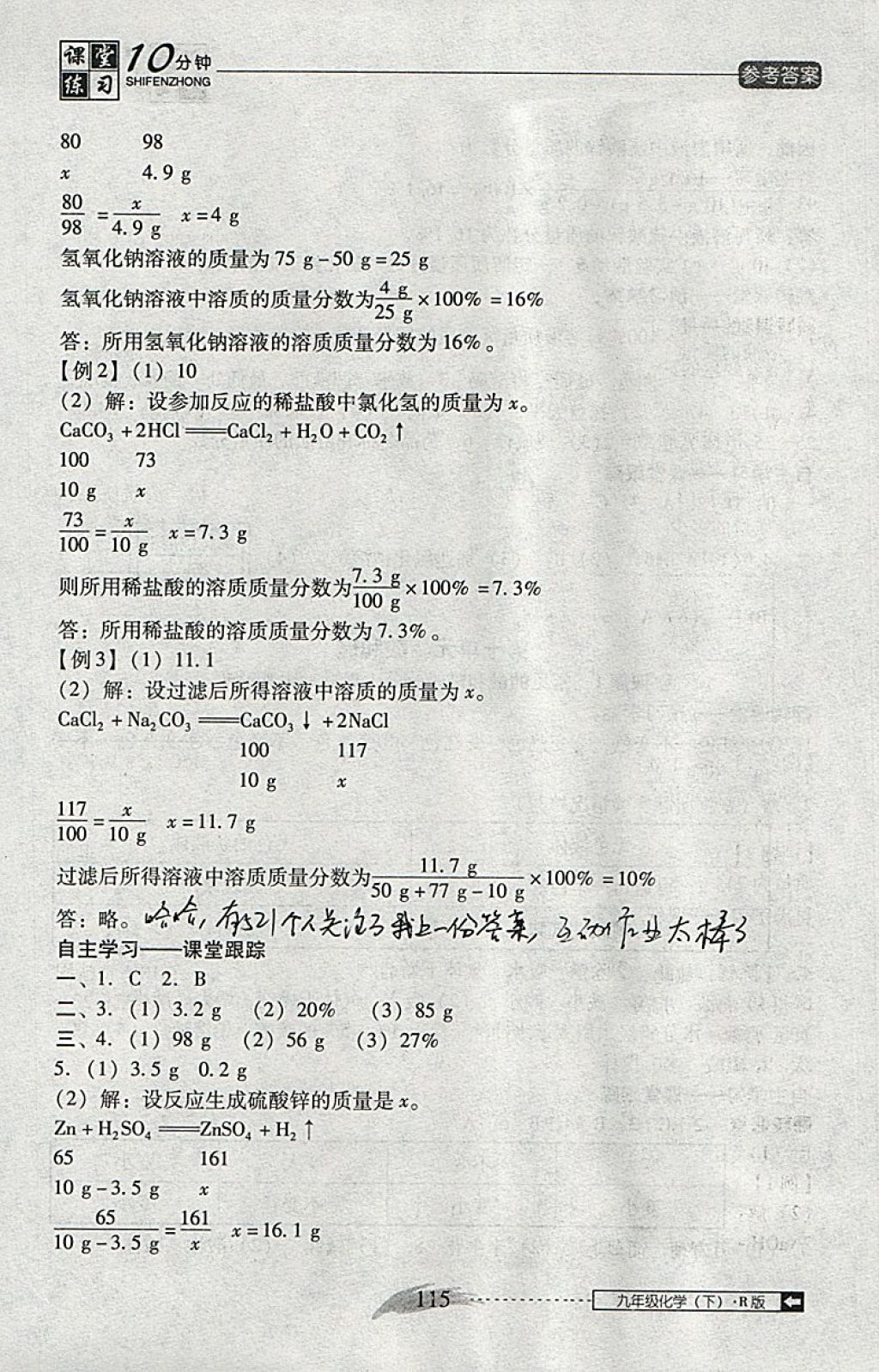 2018年翻轉(zhuǎn)課堂課堂10分鐘九年級化學(xué)下冊人教版 參考答案第7頁