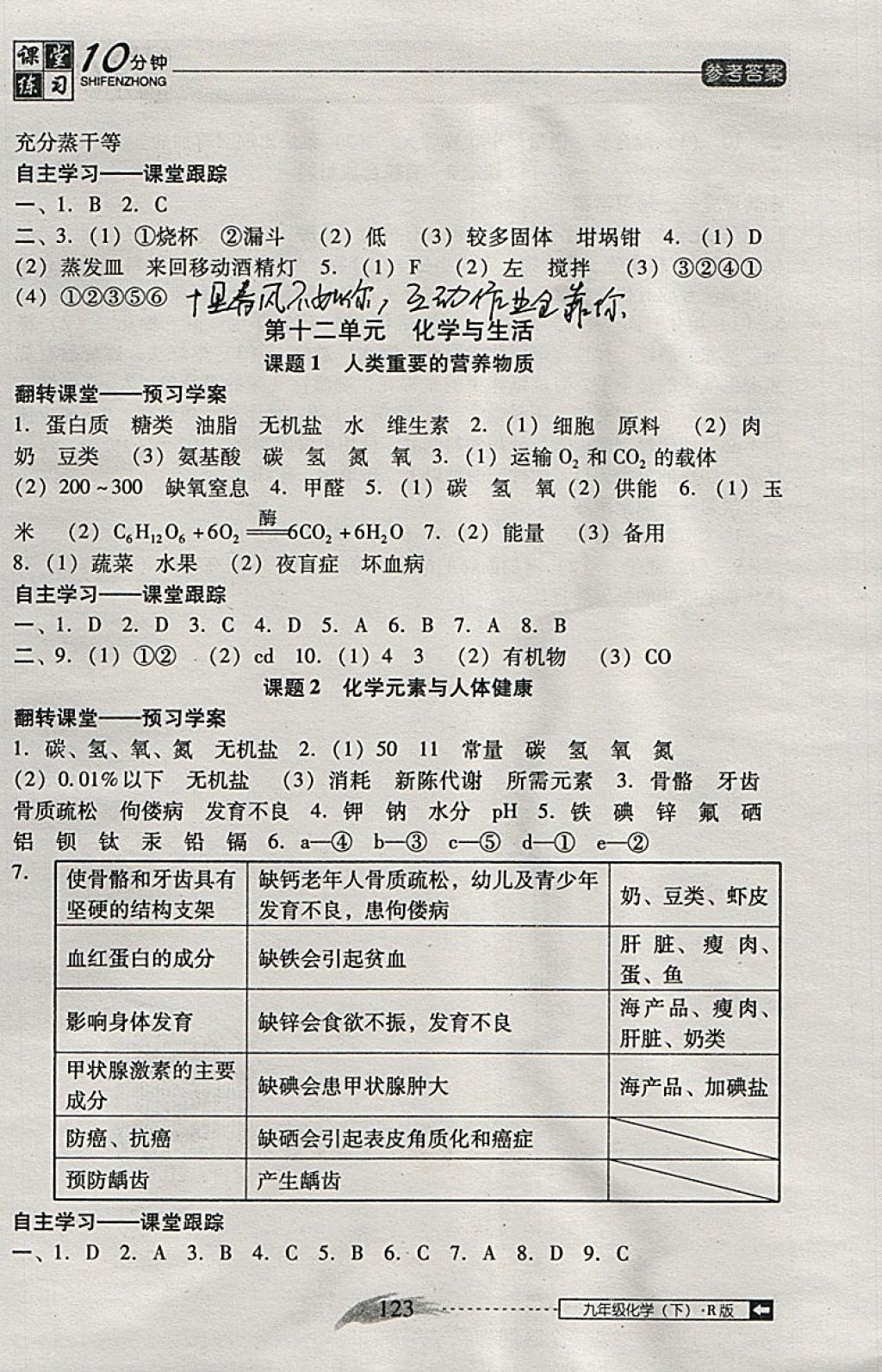 2018年翻轉(zhuǎn)課堂課堂10分鐘九年級(jí)化學(xué)下冊(cè)人教版 參考答案第15頁(yè)