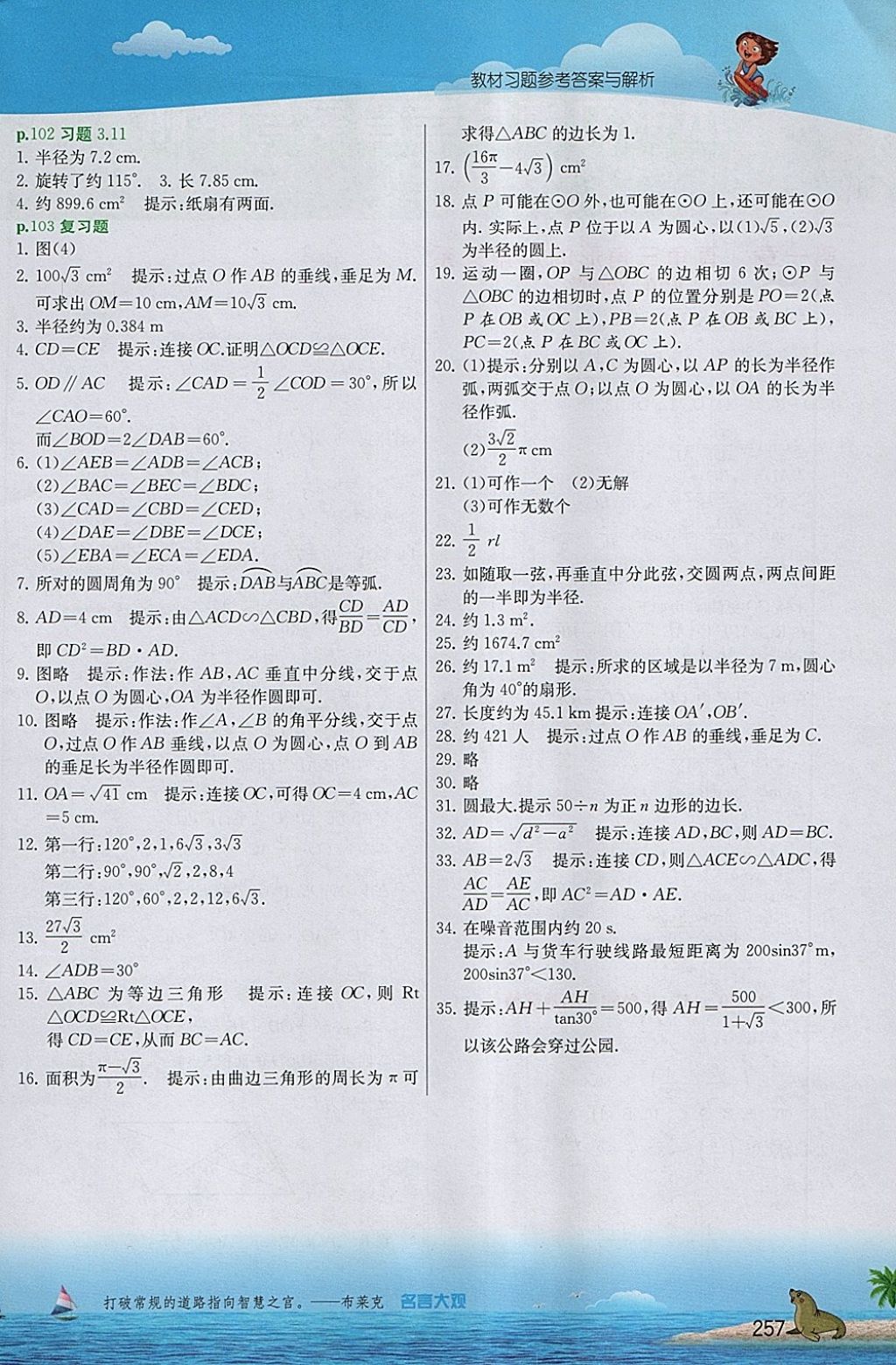 2018年實(shí)驗(yàn)班提優(yōu)課堂九年級數(shù)學(xué)下冊北師大版 參考答案第8頁