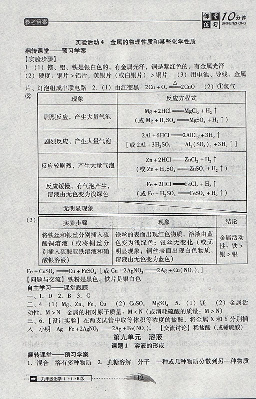 2018年翻轉(zhuǎn)課堂課堂10分鐘九年級(jí)化學(xué)下冊(cè)人教版 參考答案第4頁(yè)