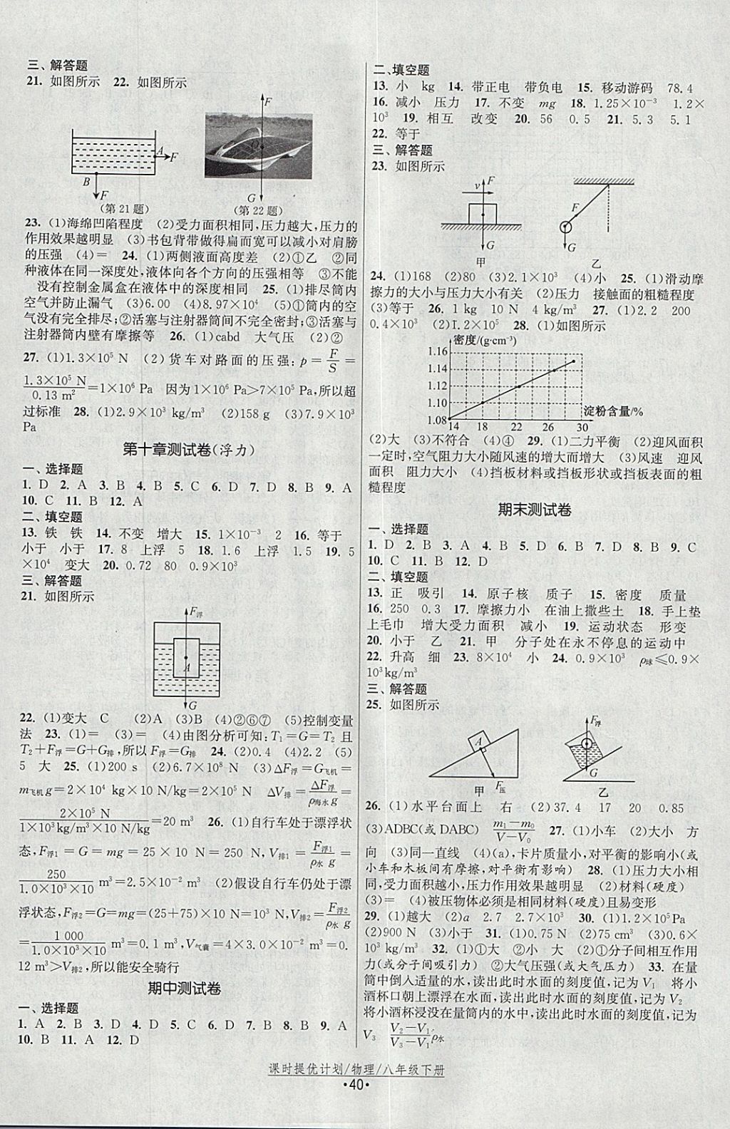 2018年课时提优计划作业本八年级物理下册苏科版 参考答案第8页