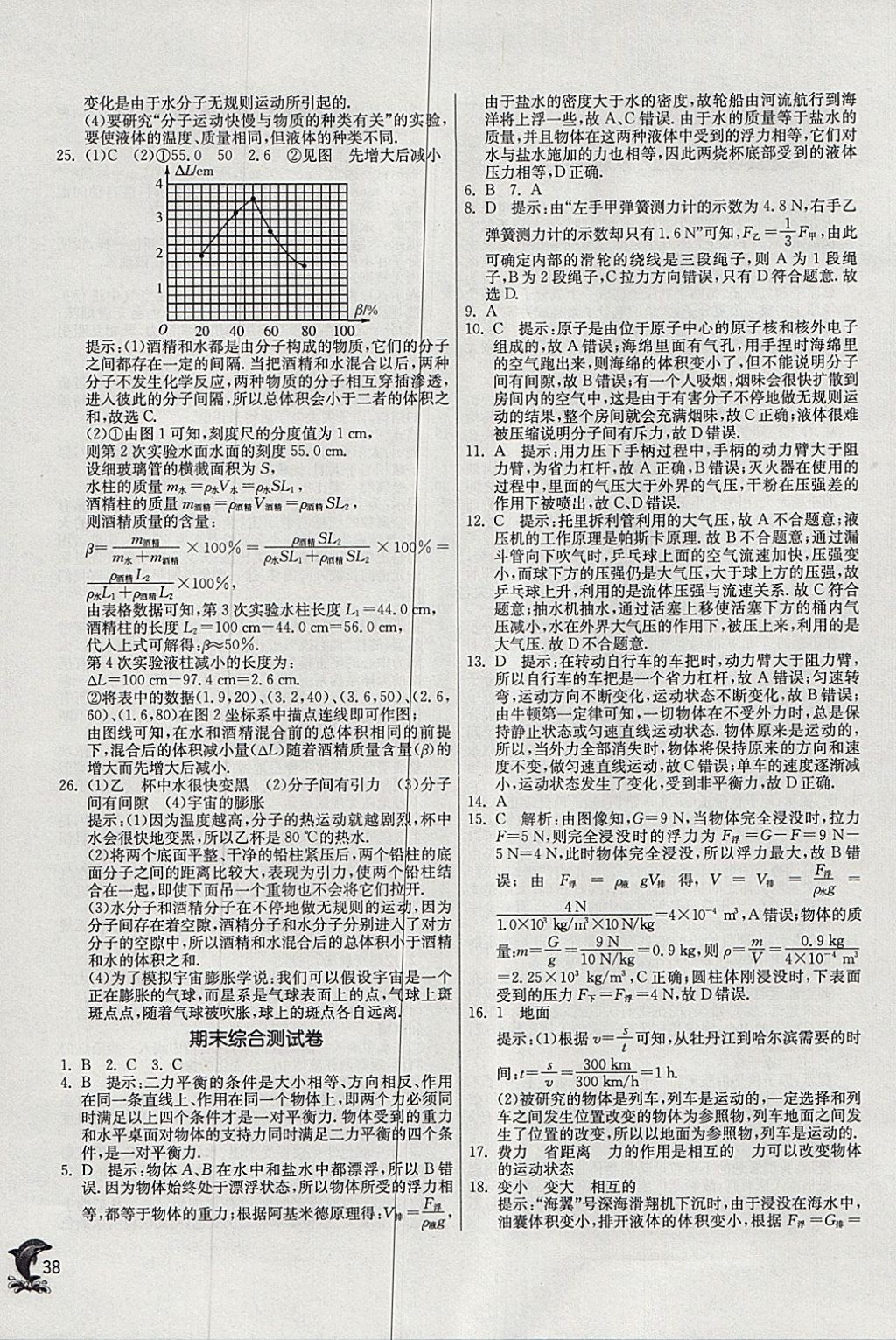 2018年實(shí)驗(yàn)班提優(yōu)訓(xùn)練八年級(jí)物理下冊(cè)滬粵版 參考答案第38頁(yè)